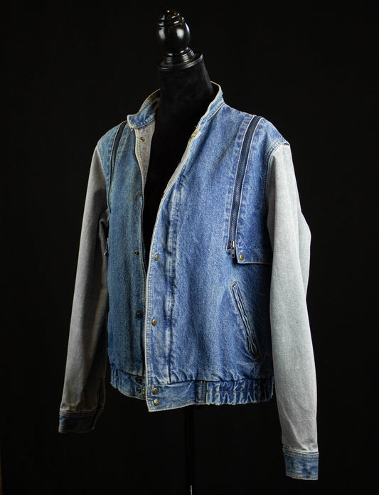 Vintage Jordache Convertible Denim Jacket 80s Light Wash Grey Sleeves Medium