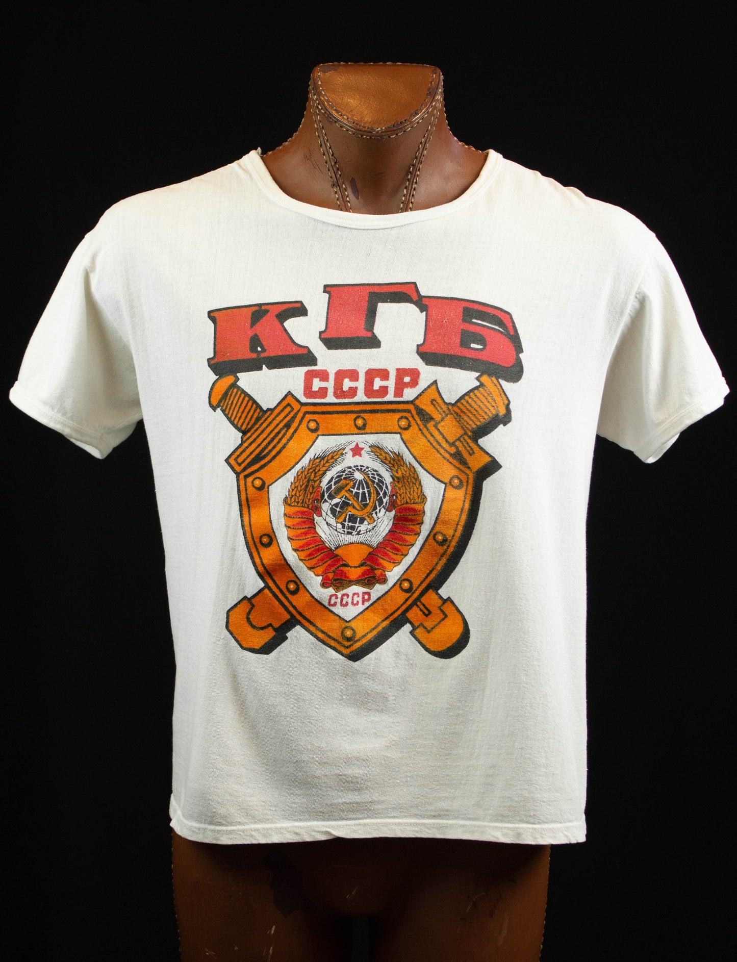Vintage KGB Soviet Union Graphic T Shirt 80s White and Red Large-XL
