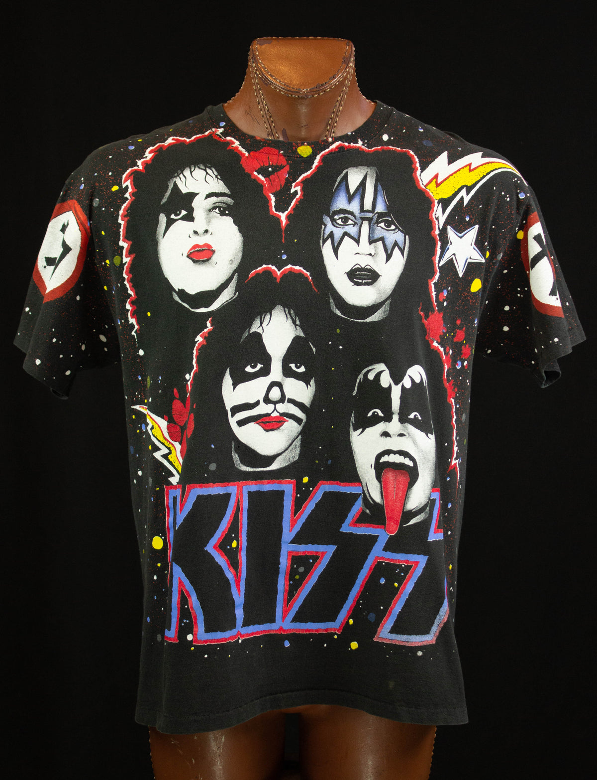 Vintage KISS Concert T Shirt 1992 All Over Print Winterland Black 