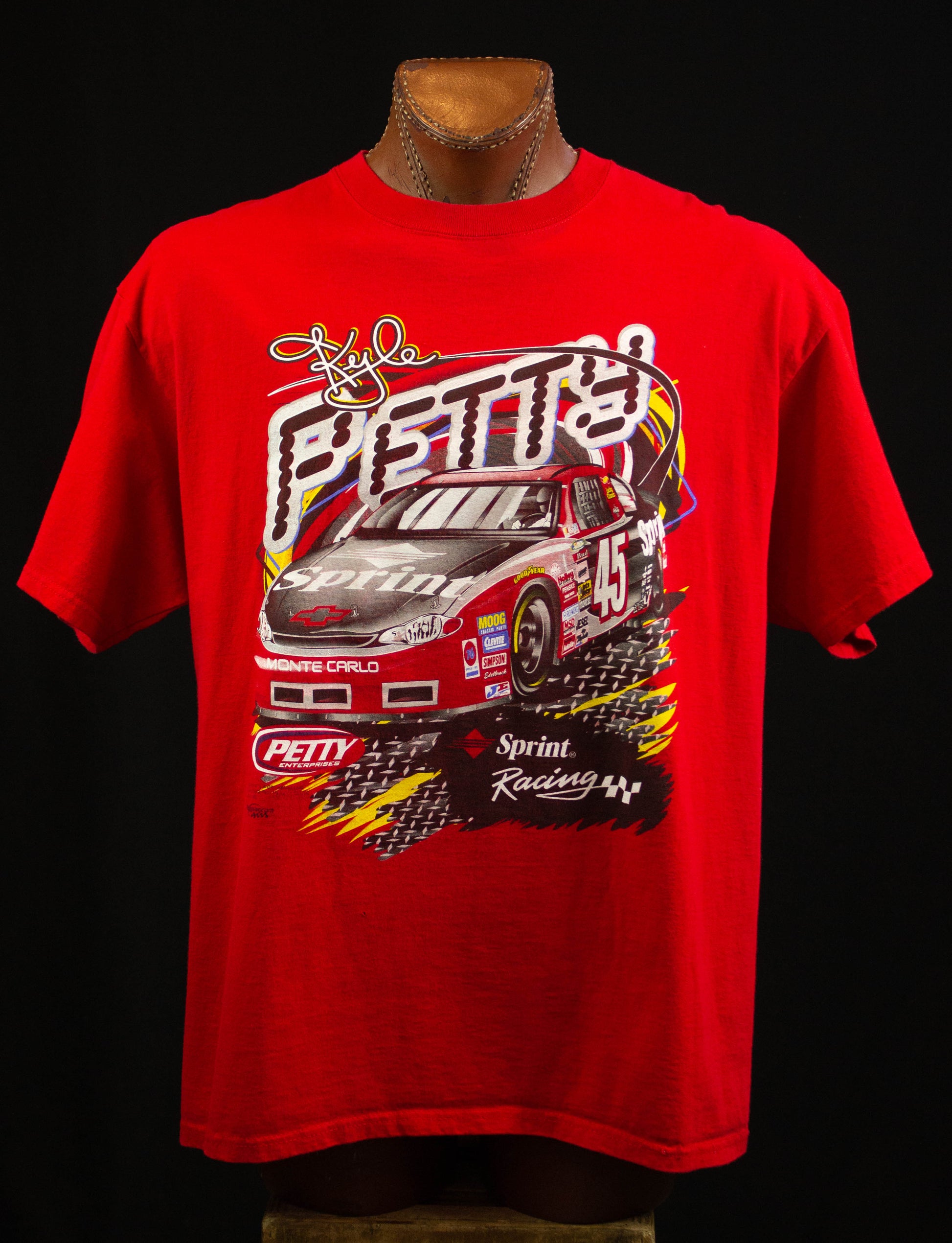  Vintage Kyle Petty Sprint Racing NASCAR Graphic T Shirt 1999 Red and Yellow XL