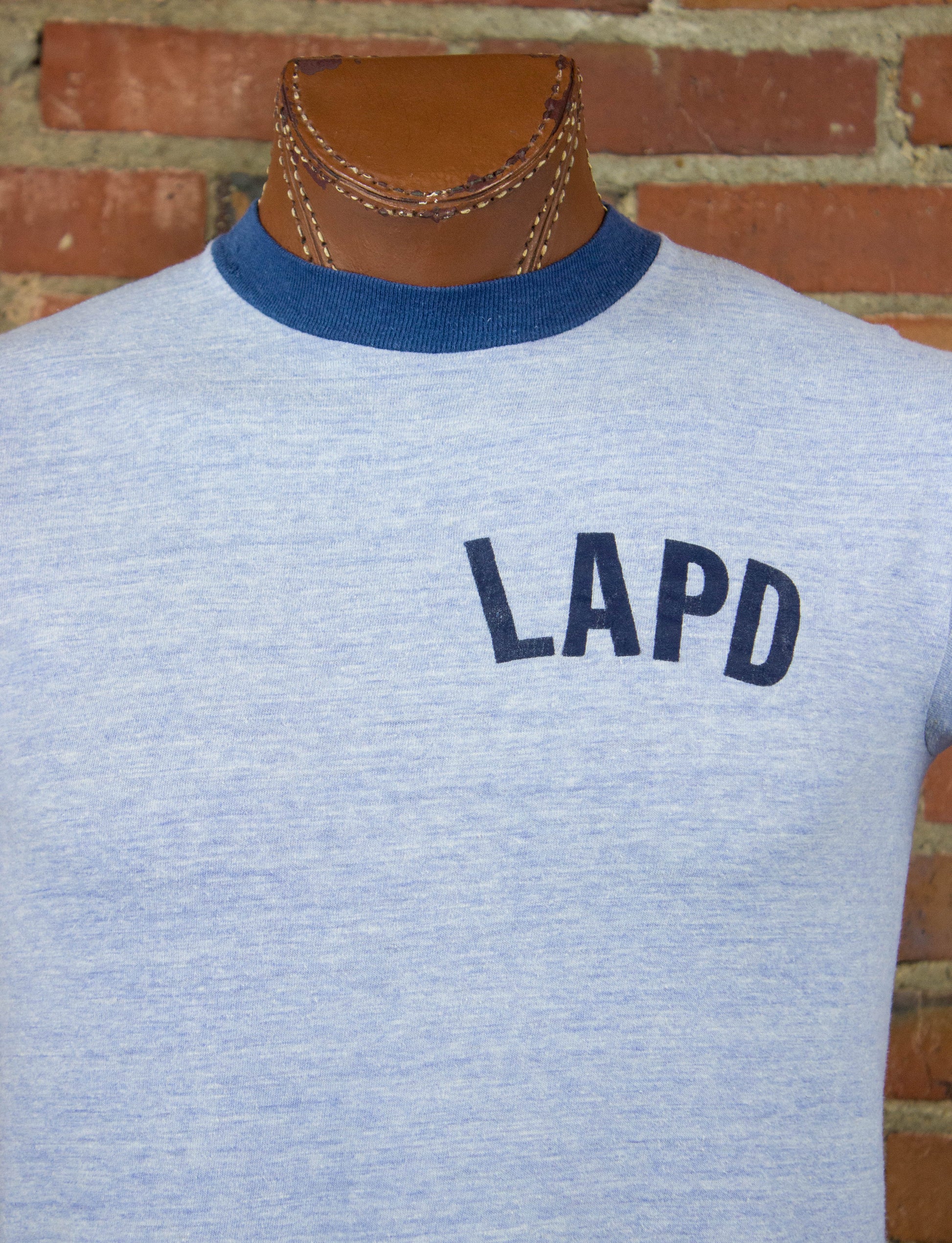 Vintage LAPD Ringer Graphic T Shirt 70s Light Blue Medium