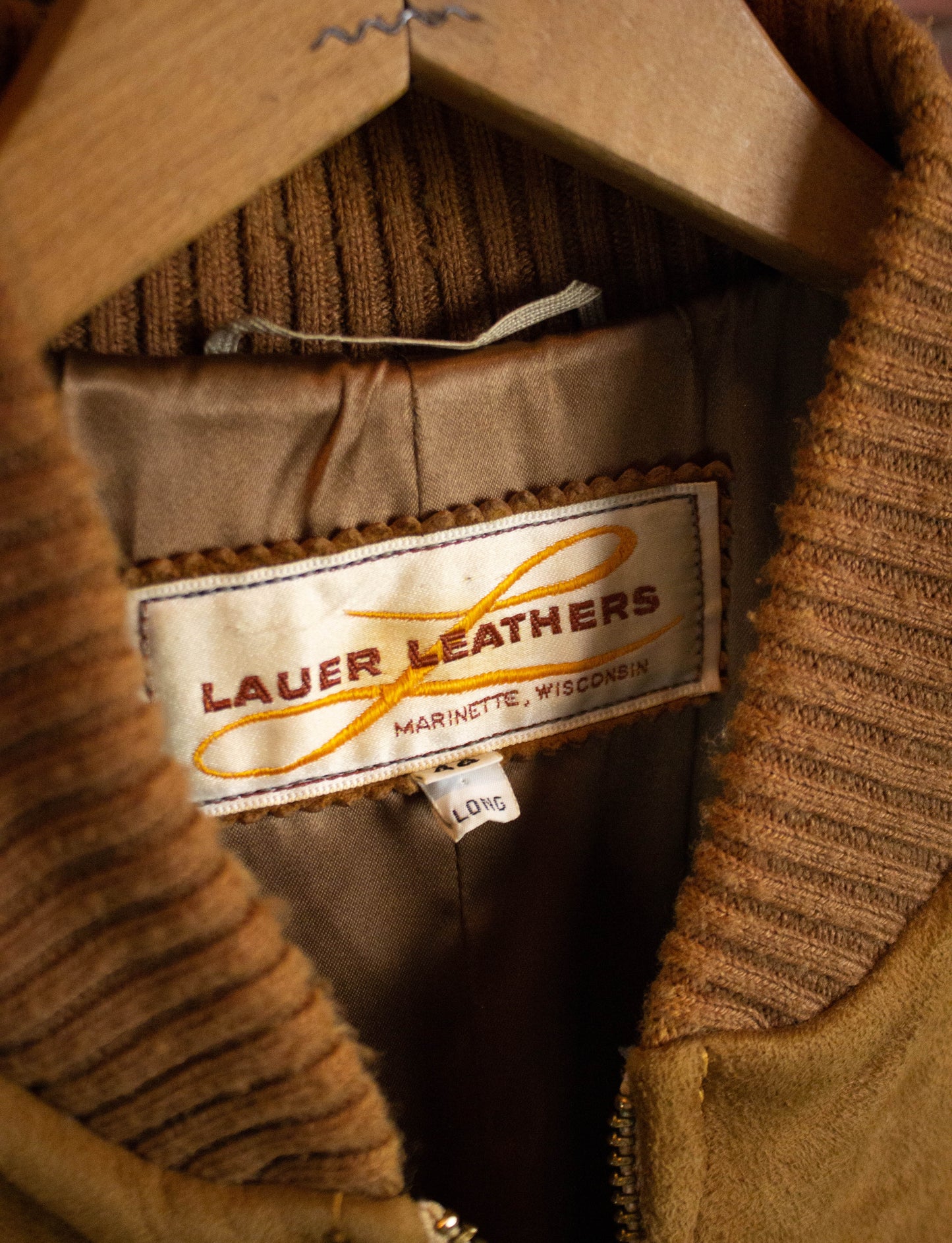 Vintage Lauer Leathers Suede Bomber Jacket Tan Size 46L