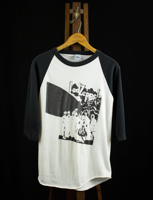 Vintage Led Zeppelin Concert T Shirt 80s Led Zeppelin II Album Cover Black and White Raglan Jersey Small