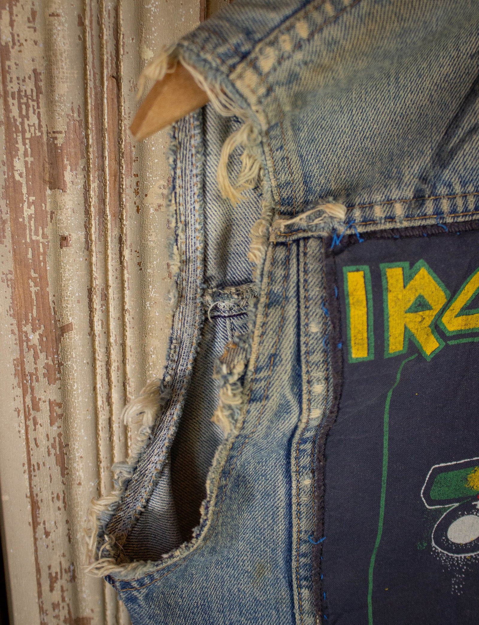 Vintage Lersi Cutoff Denim Vest with Patches 80s Small