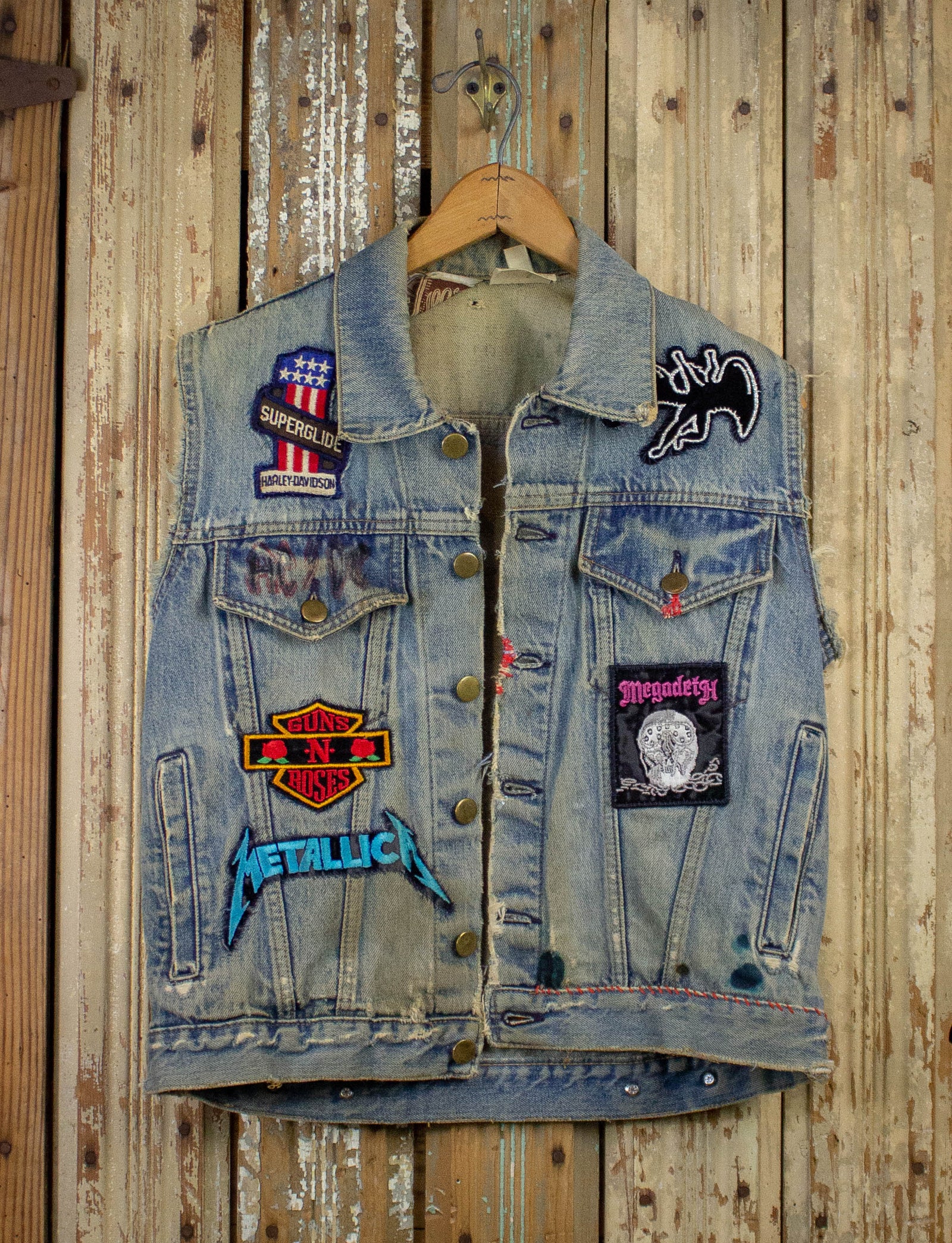 Vintage Lersi Cutoff Denim Vest with Patches 80s Small