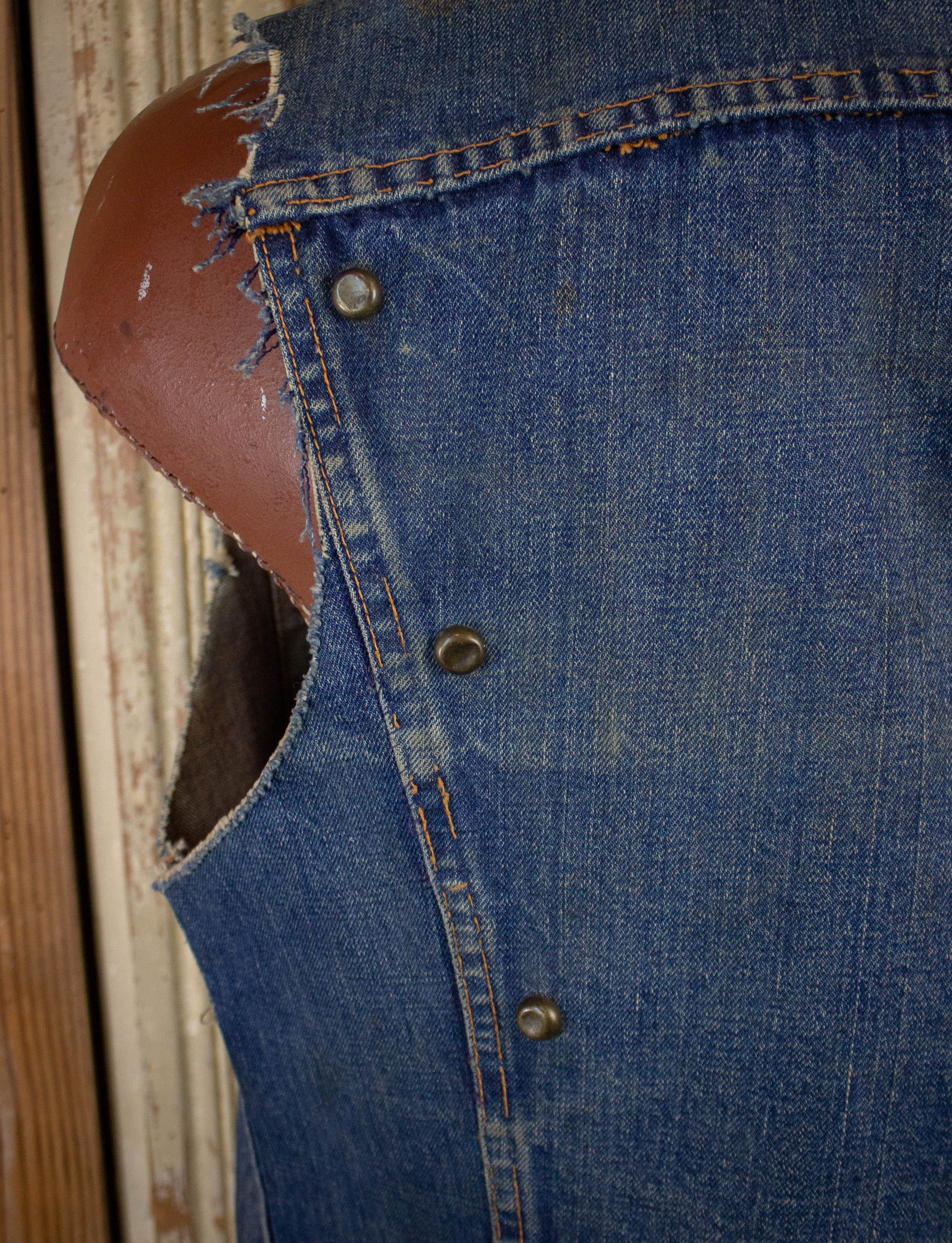 Vintage Levi's Big E Studded Cutoff Denim Vest 60s Dark Wash Medium