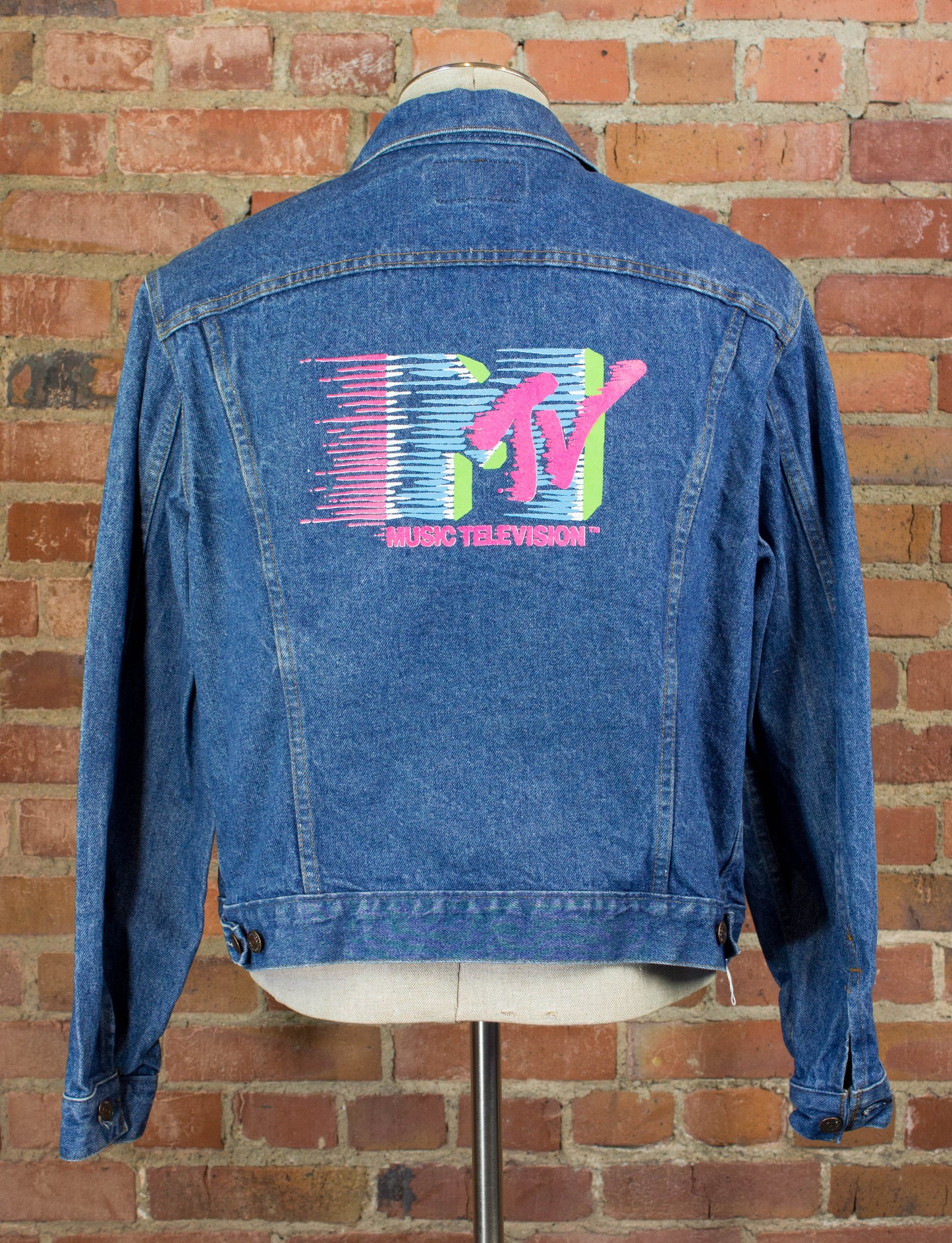 Vintage Levi's Denim Jean Jacket with Neon MTV Back Print Unisex XL 