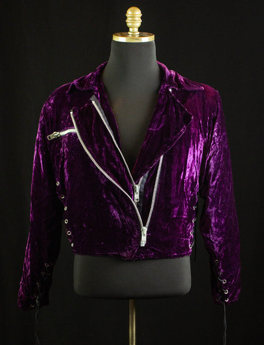 Vintage Lip Service Wild One Velvet Double Zip Jacket 80s Purple Lace Up Medium