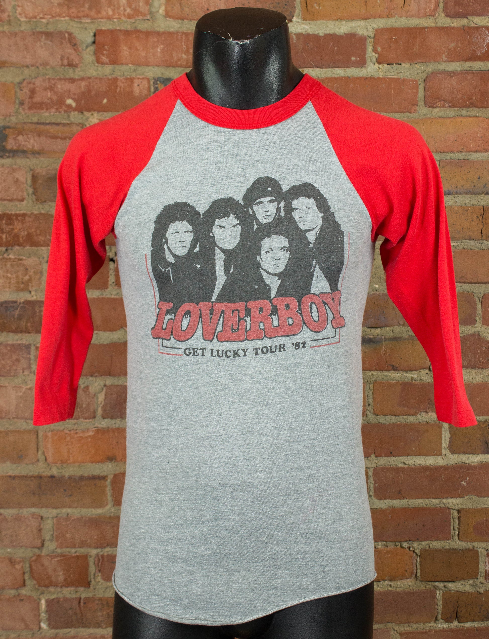 Vintage Loverboy Concert T Shirt 1982 Get Lucky Tour Red and Grey Raglan Jersey Small