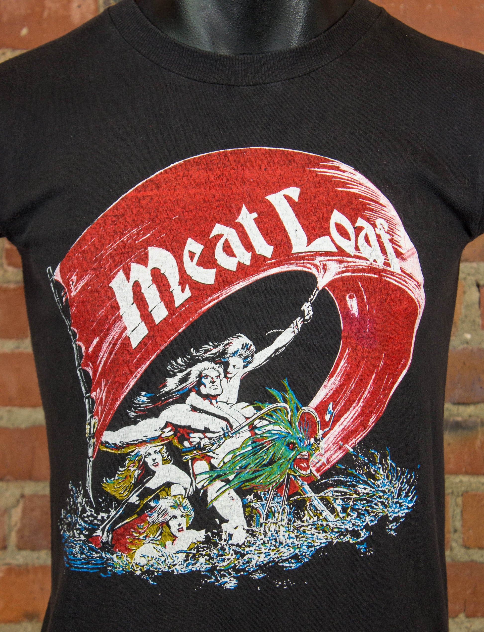 Vintage Meatloaf Concert T Shirt 70s Parking Lot Bootleg Black and Red Small