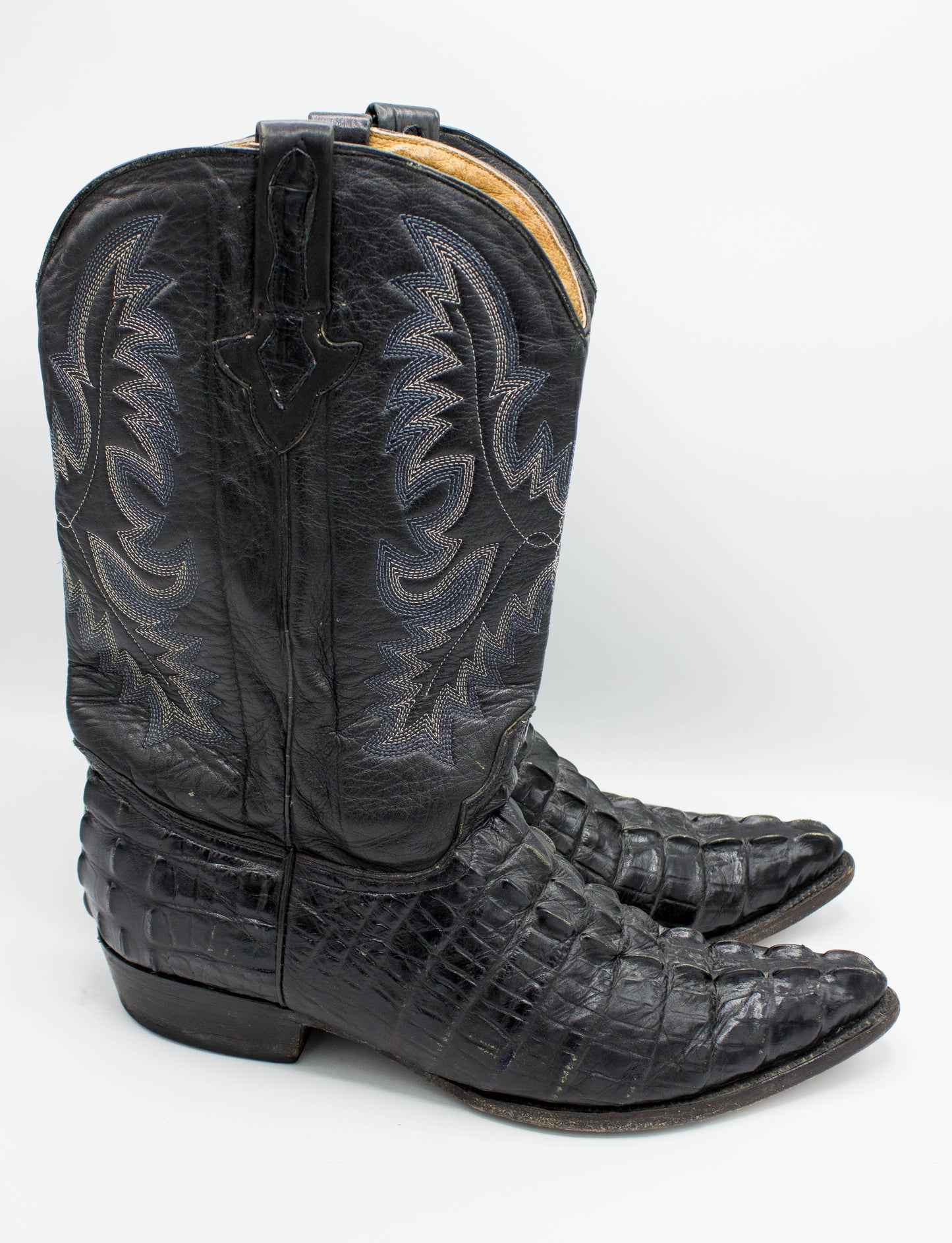 Vintage Men's El Presidente Gold Collection Black Alligator Cowboy Boots Size 15
