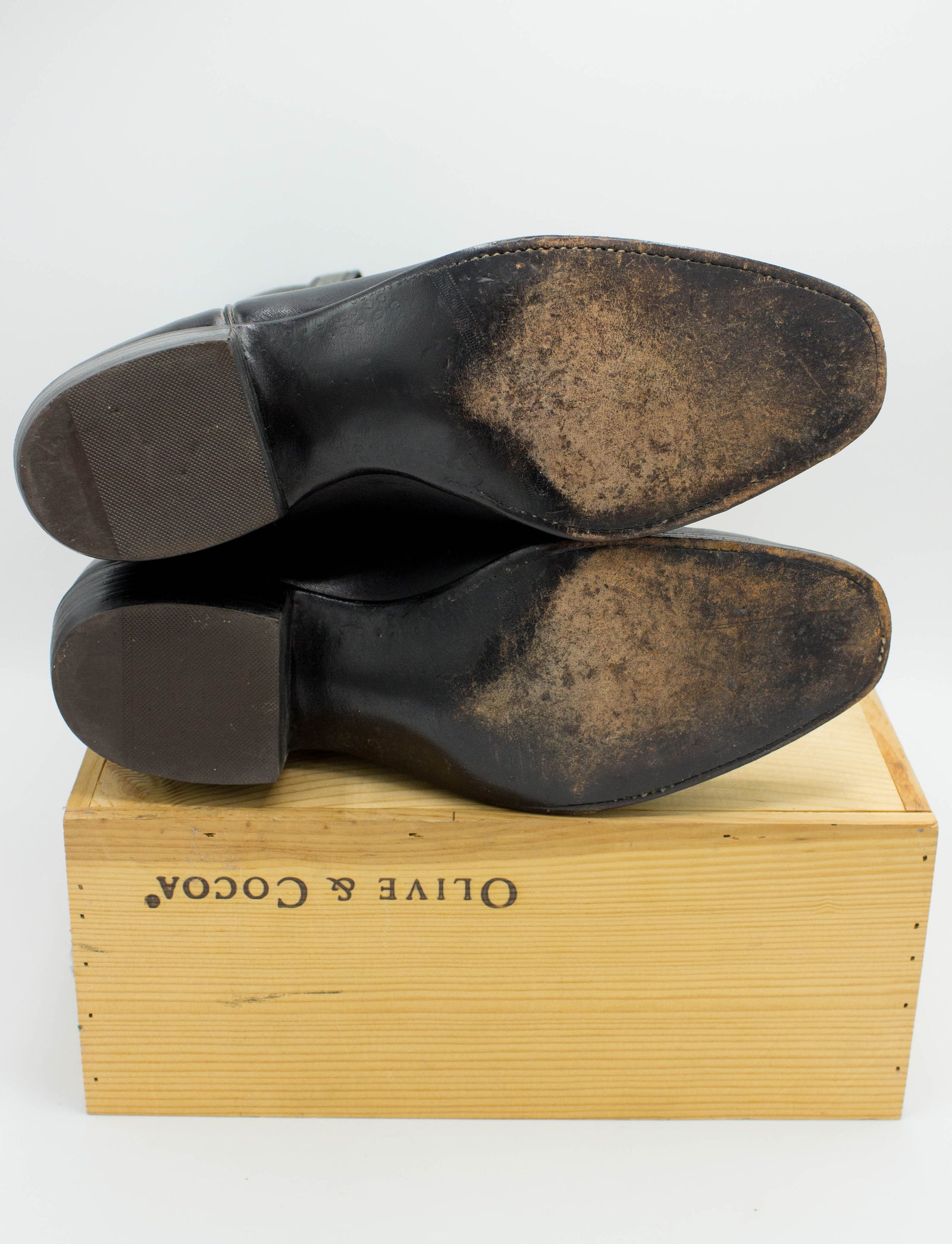 Vintage Men's Lucchese Black Leather Square Toe Cowboy Boots Size 10D