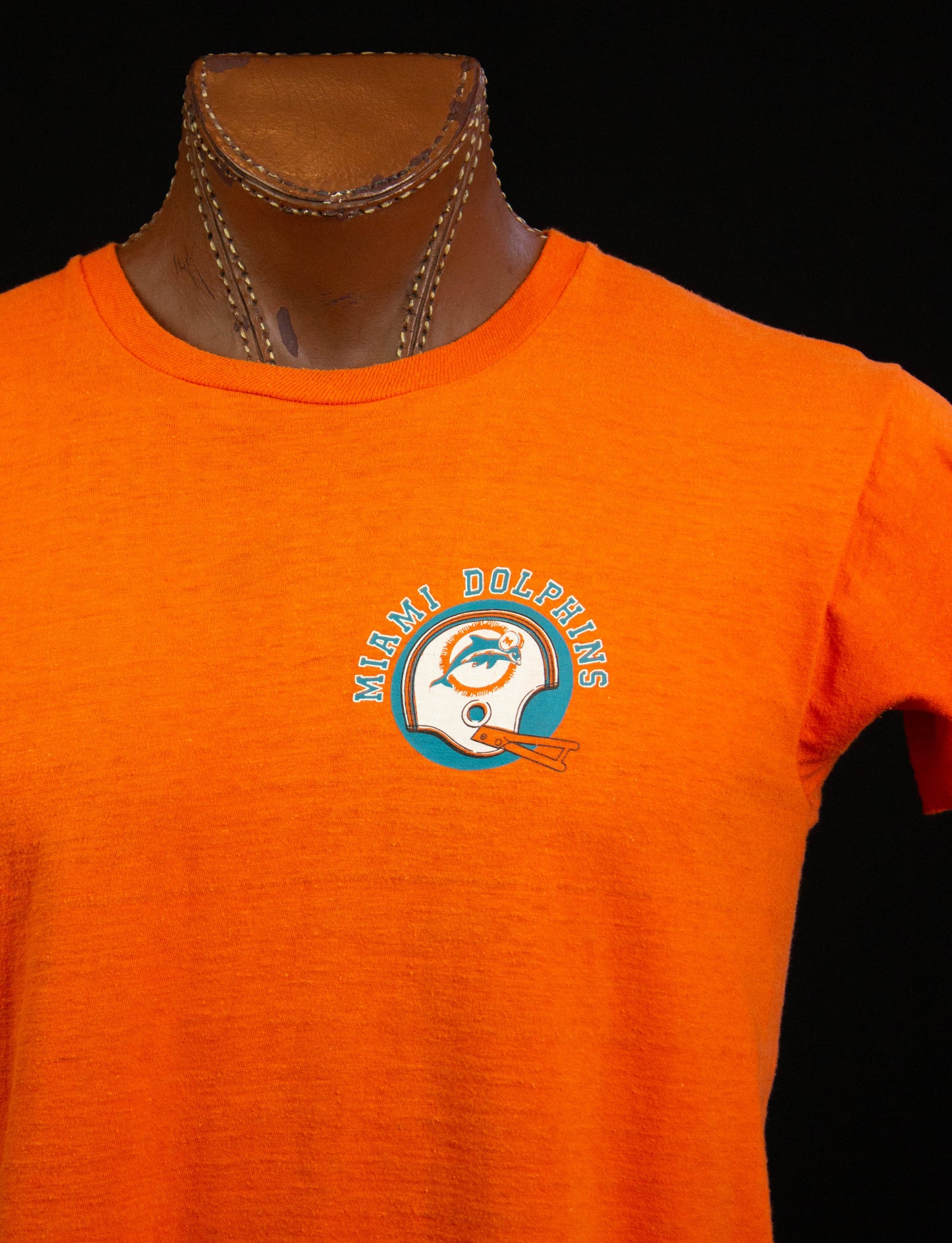 Vintage Miami Dolphins Graphic T Shirt 70s Helmet Chest Logo Orange Large