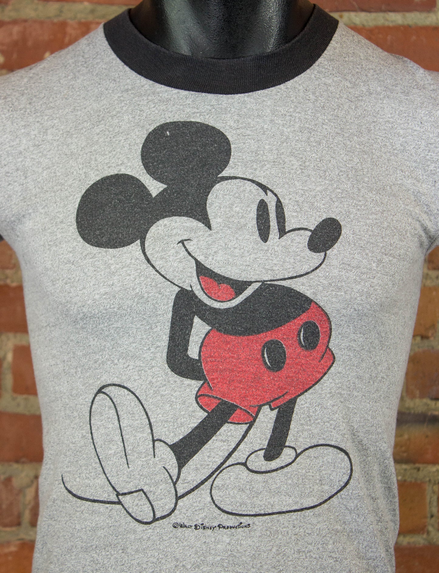 Vintage Mickey Mouse Graphic T Shirt 70s Grey Ringer XS