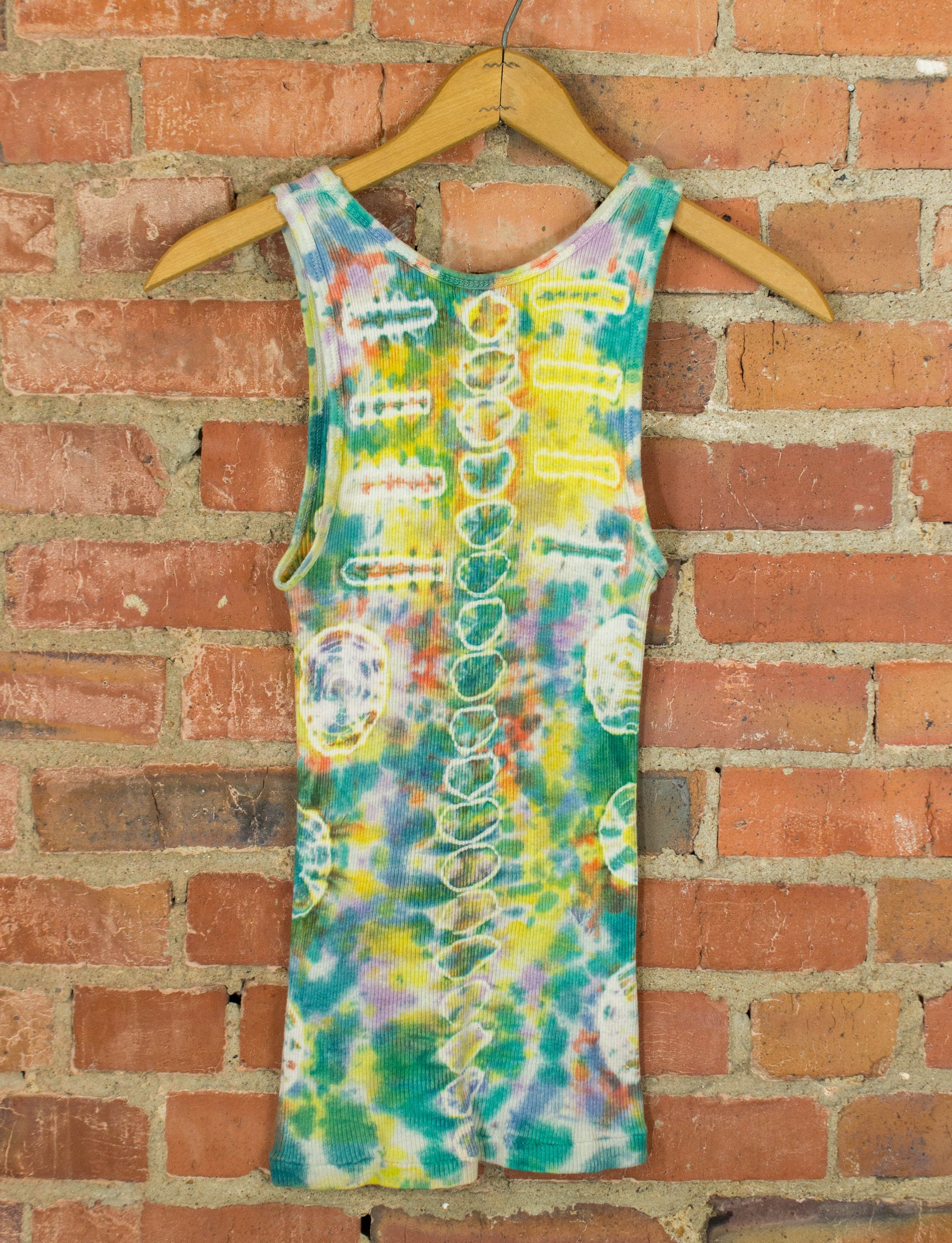Vintage Mihitabel Tie Dye Ribbed Tank Top 60s Yellow and Green Multicolor XS