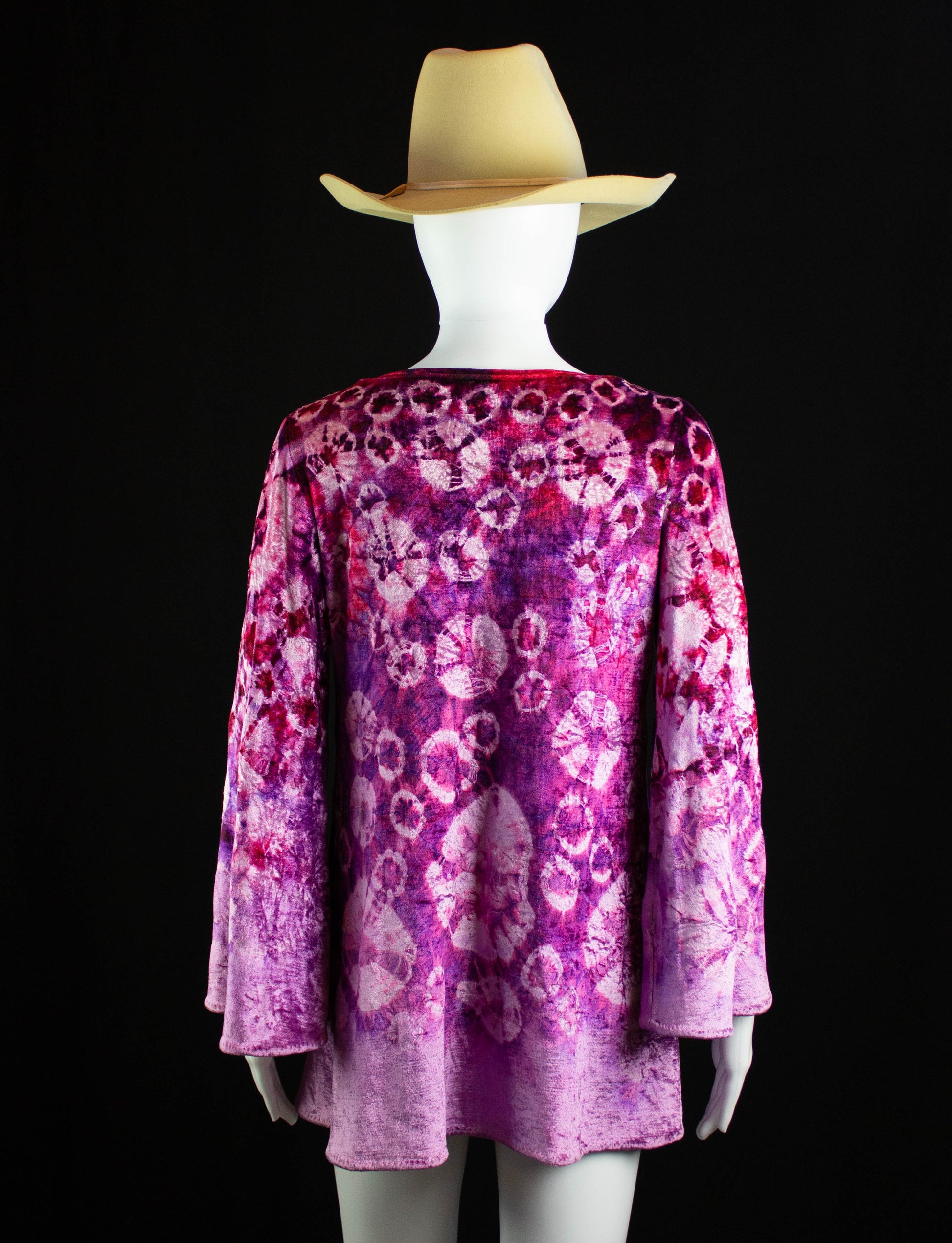 Vintage Mihitabel Tie Dye Velvet Mini Dress 60s Purple and Red Custom Made Small-Medium