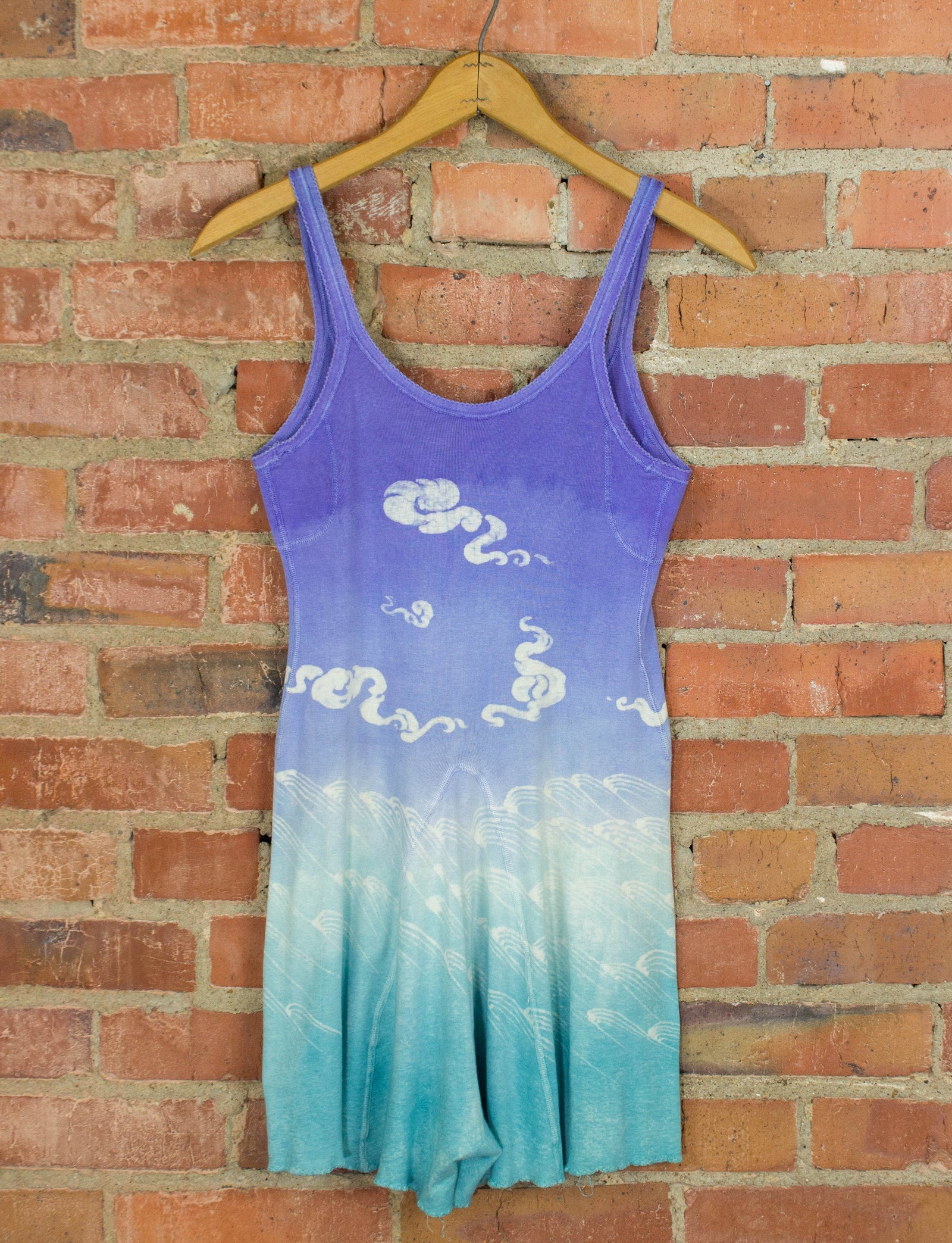 Vintage Mihitabel Women's Tie Dye Romper 60s Purple and Aqua With Cloud and Wave Designs Small