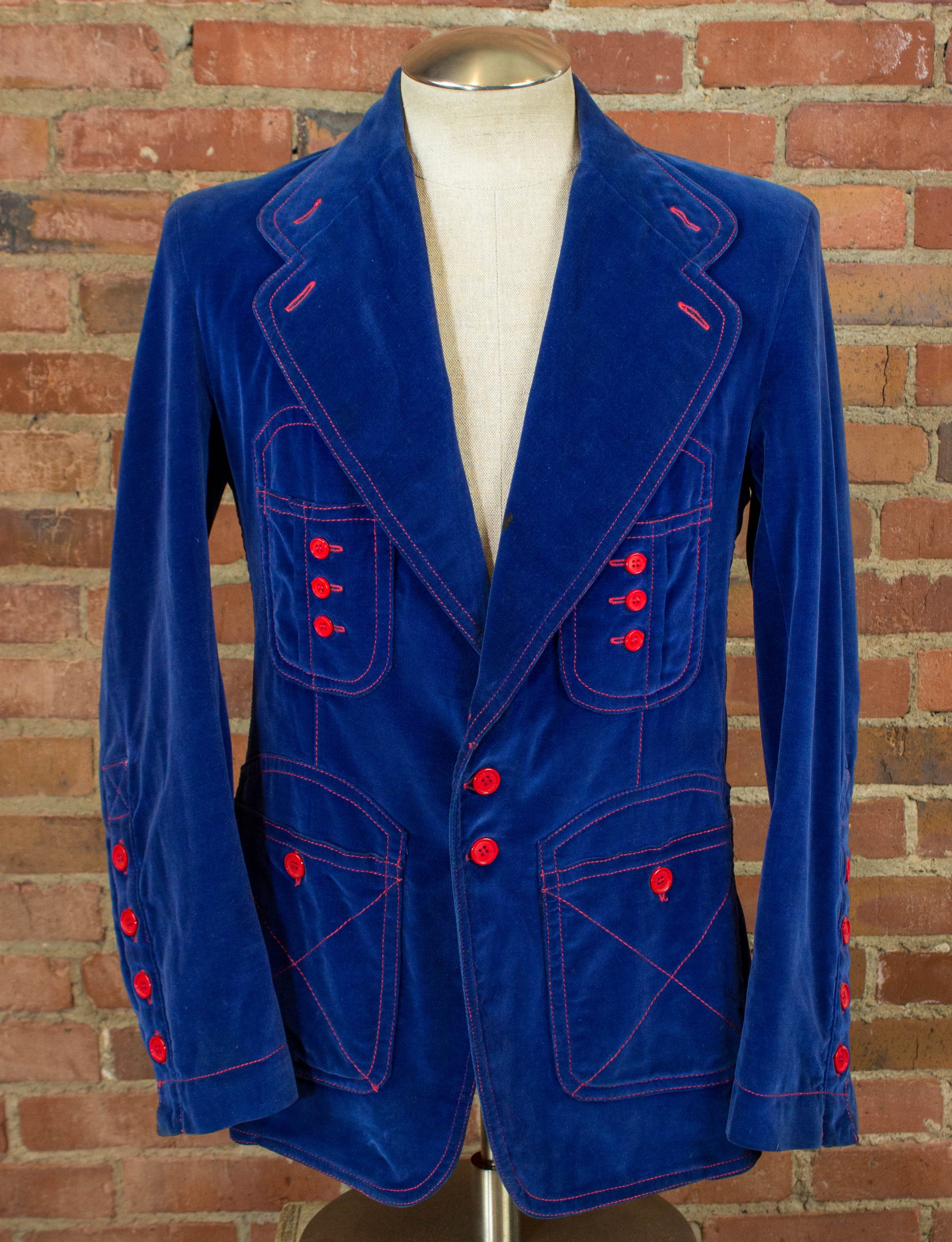Vintage Mr. Freedom Velvet Blazer Jacket 1969 Blue Red Size 40