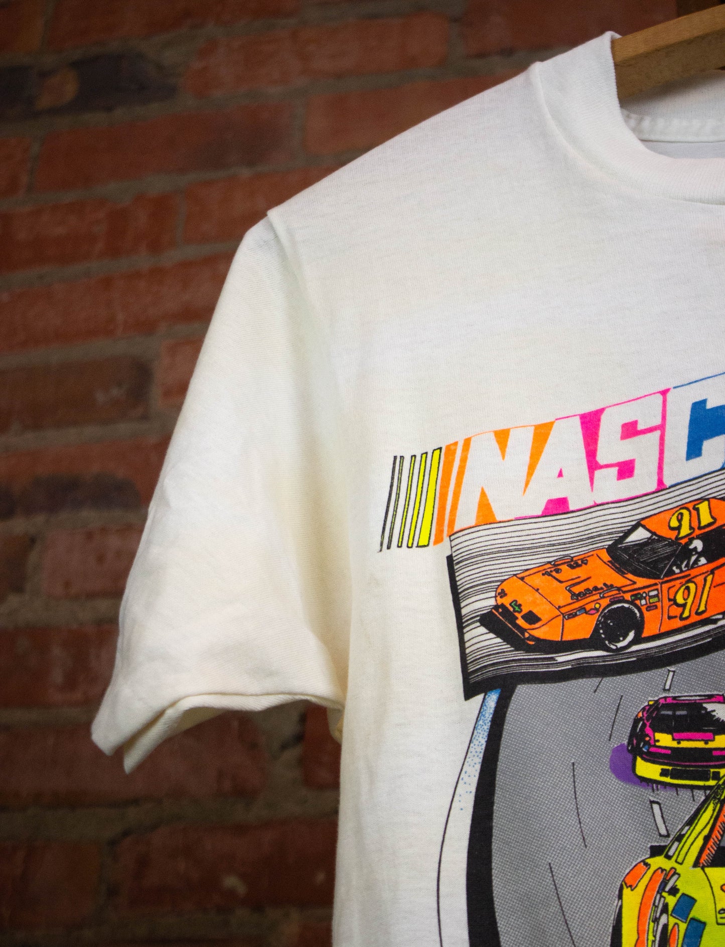 Vintage Nascar Action Neon Graphic T Shirt 90s White Small
