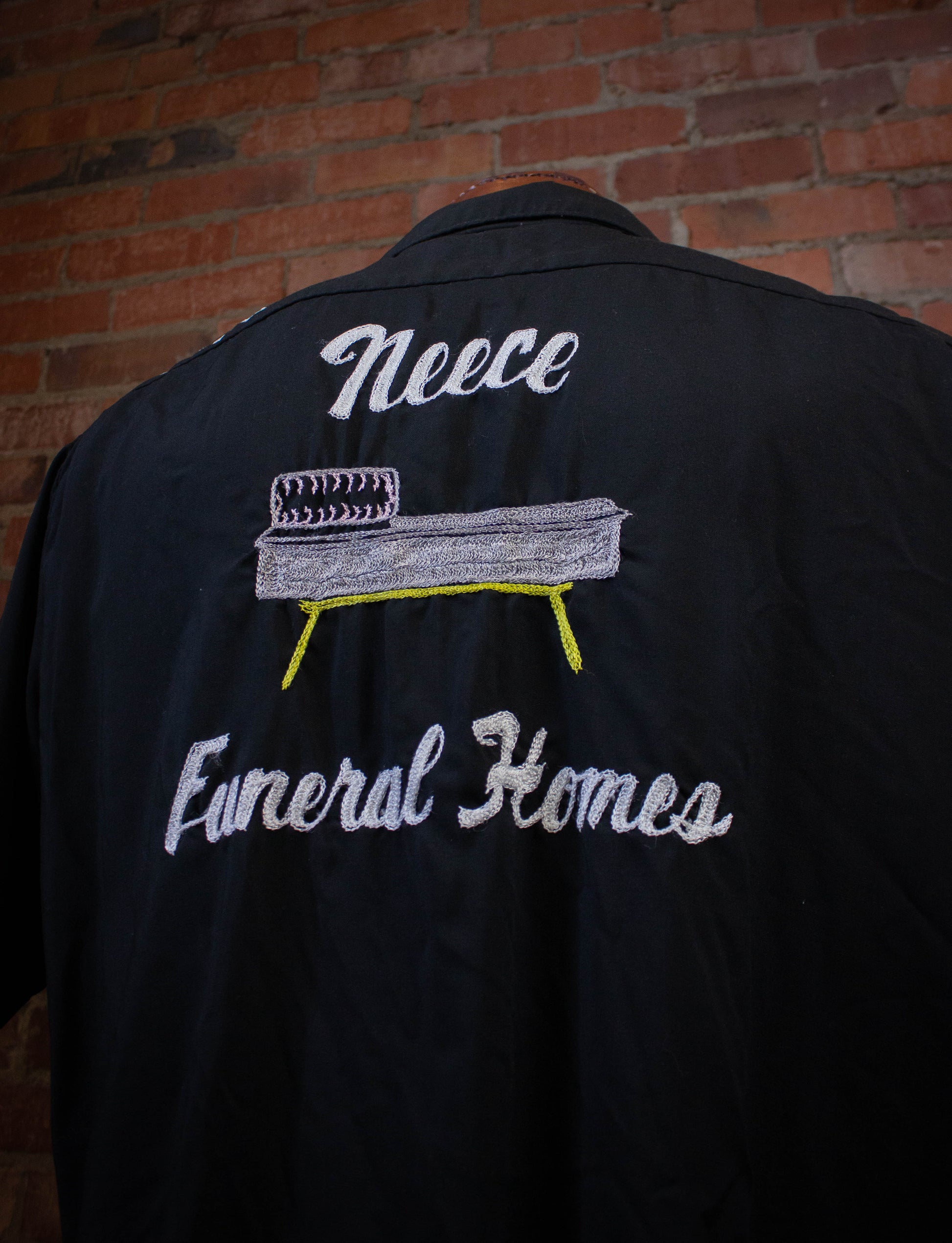 Vintage King Louie Neece Funeral Homes "Don" Chainstitch Bowling Shirt 50s Black XL