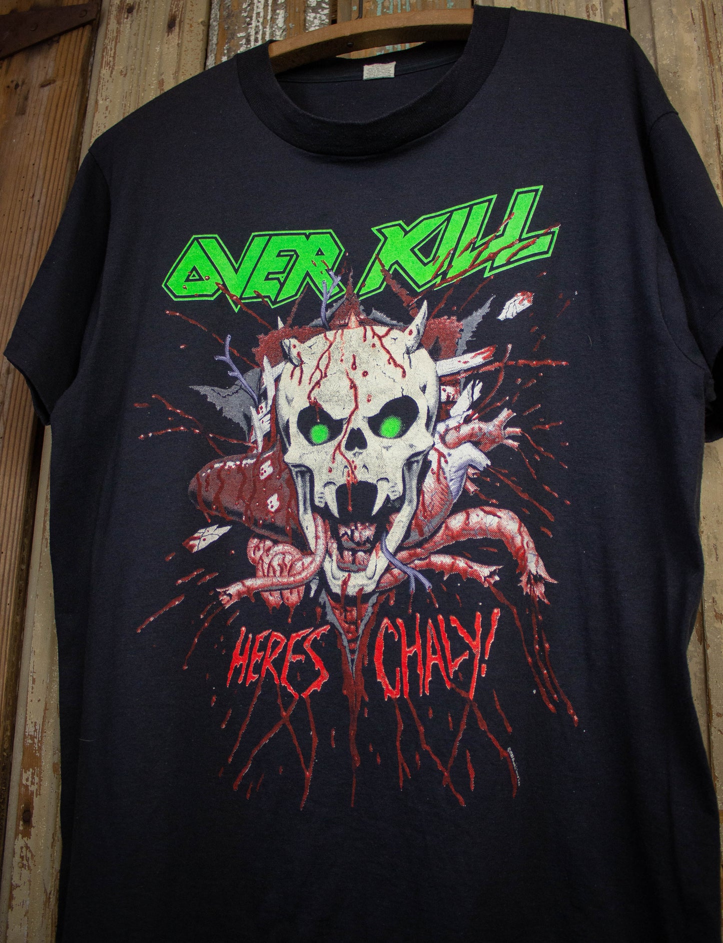 Vintage Over Kill Here's Chaly Concert T Shirt 1988 Black Large