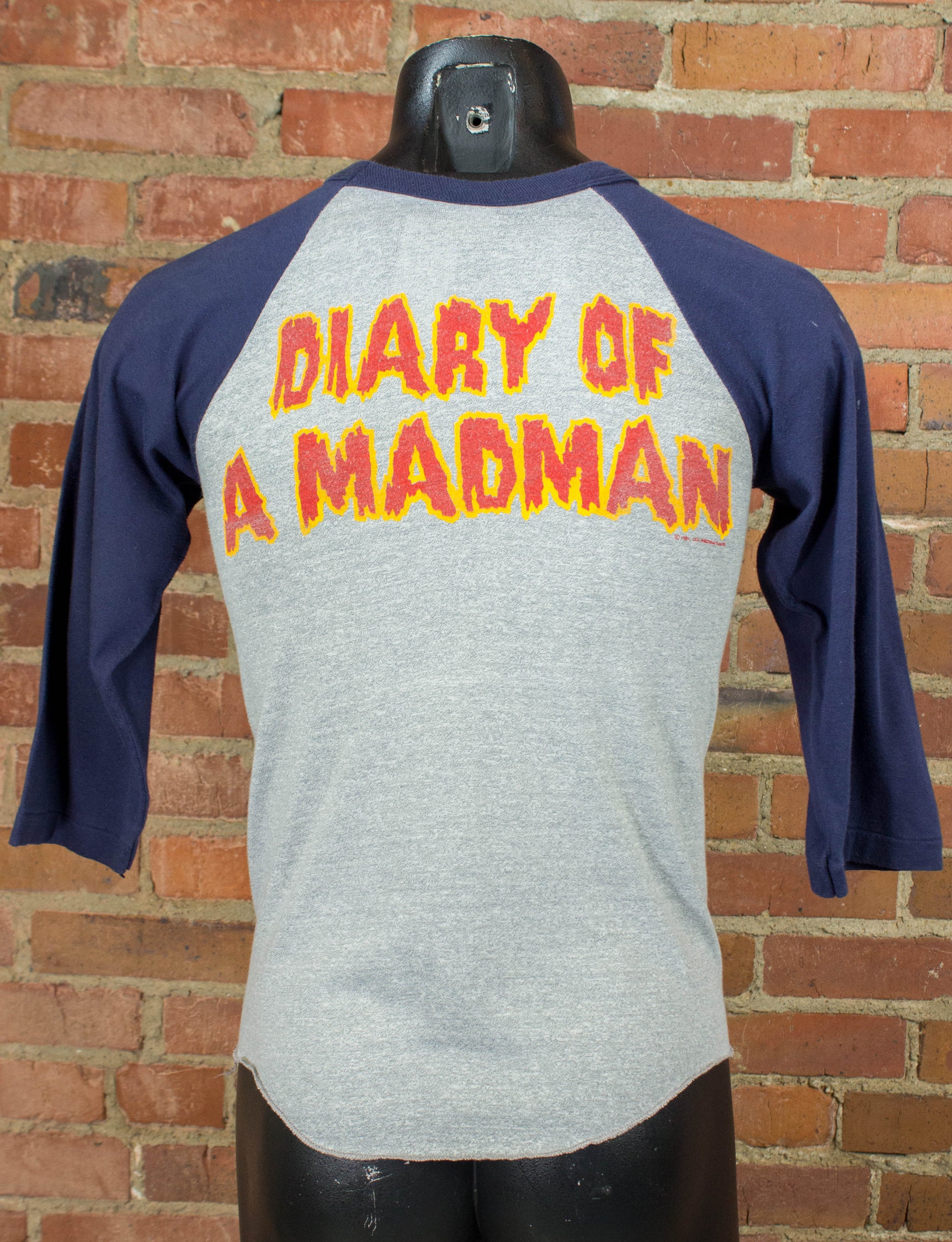 Vintage Ozzy Osbourne Concert T Shirt 1982 Diary of a Madman Grey and Navy Blue Raglan Jersey Small