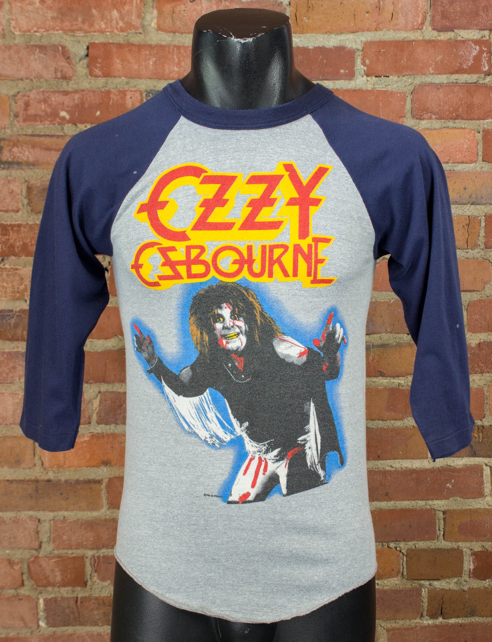 Vintage Ozzy Osbourne Concert T Shirt 1982 Diary of a Madman Grey and Navy Blue Raglan Jersey Small