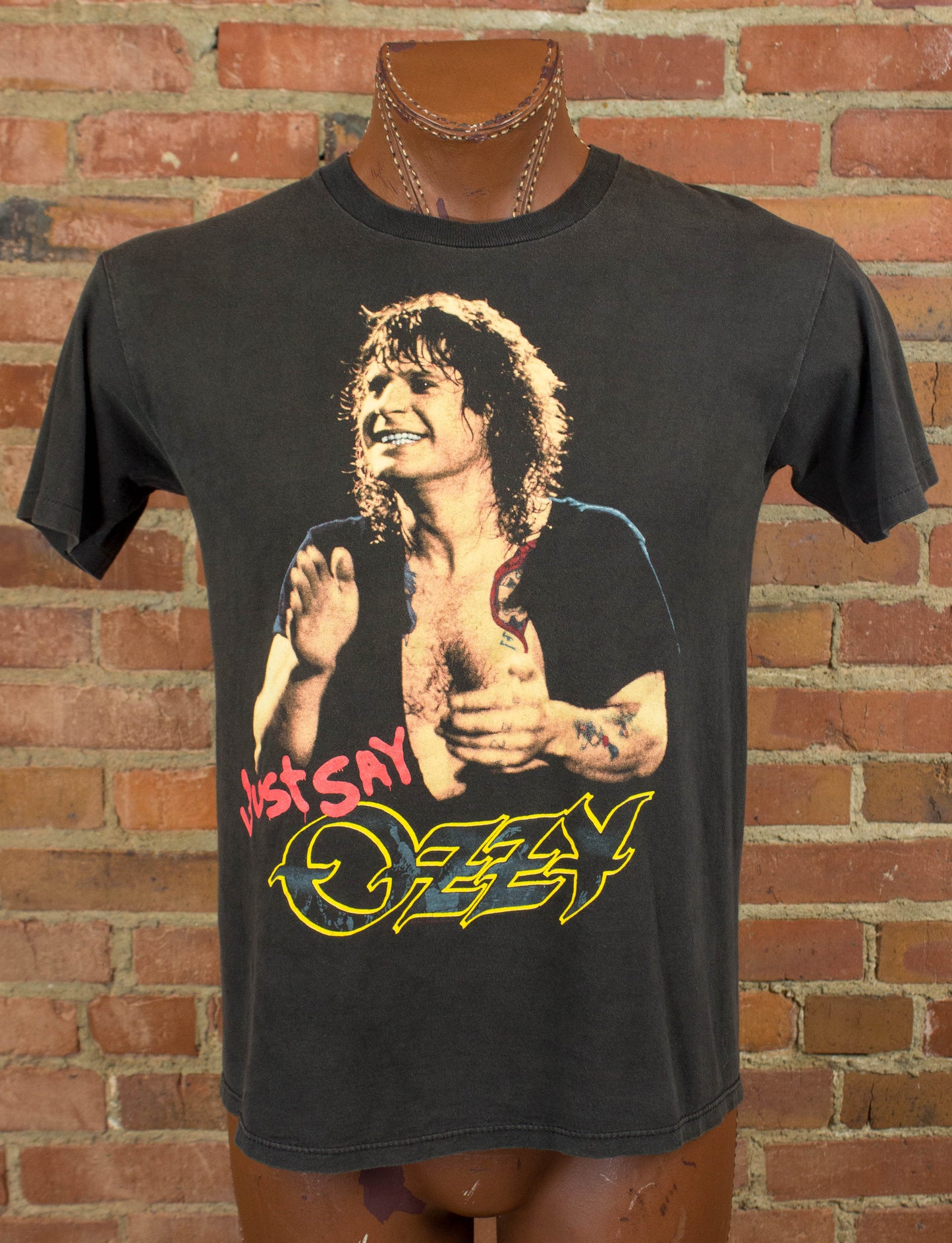 Vintage Ozzy Osbourne Concert T Shirt 1990 Just Say Ozzy Peace Sign Black Medium-Large