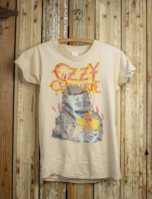 Vintage Ozzy Osbourne Texas Ozzy Bites The Big One Concert T Shirt 1982 Tan XS