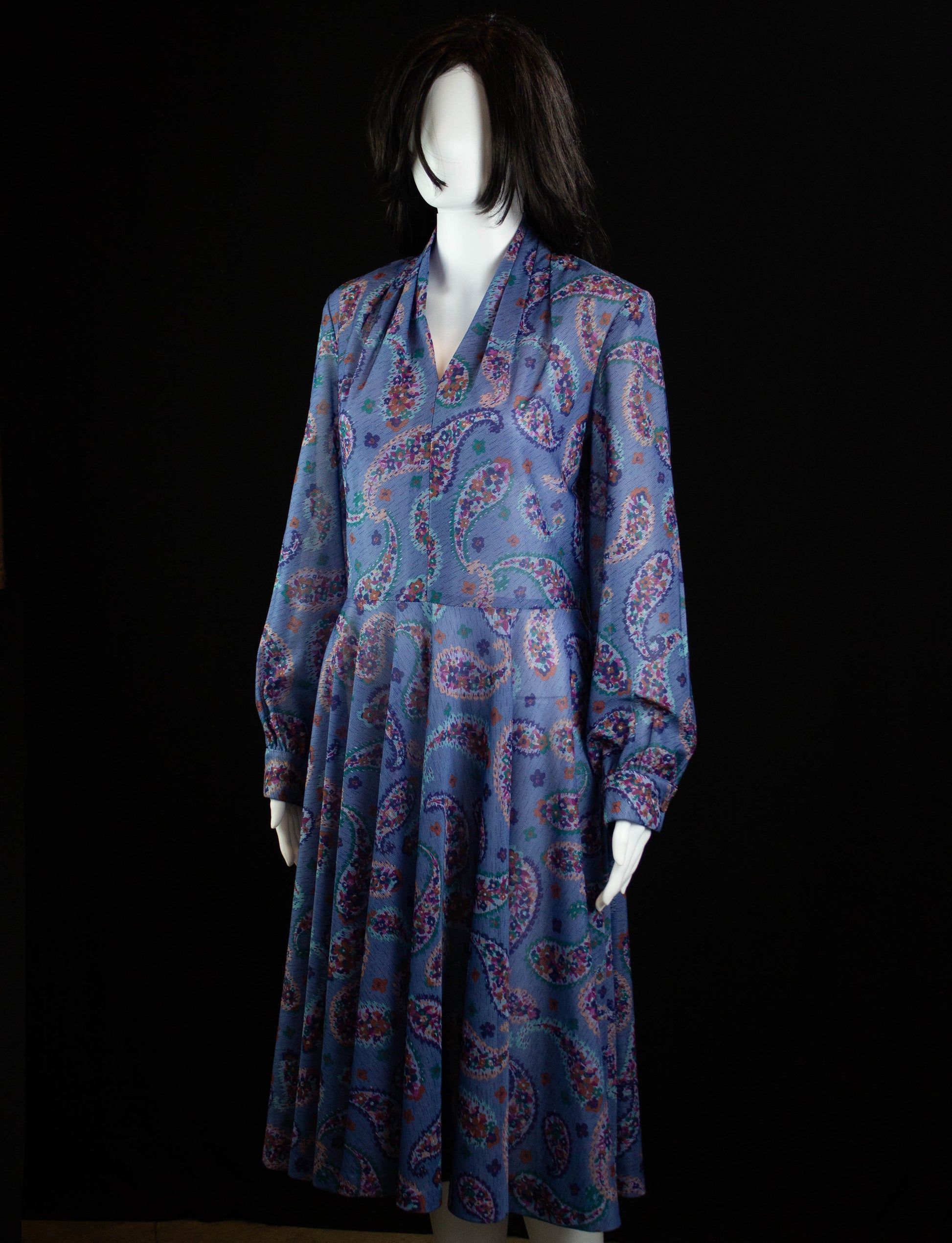 Vintage Paisley Print Maxi Dress 70s Blue and Purple Small-Medium Vintage Paisley Print Maxi Dress 70s Blue and Purple Small-Medium