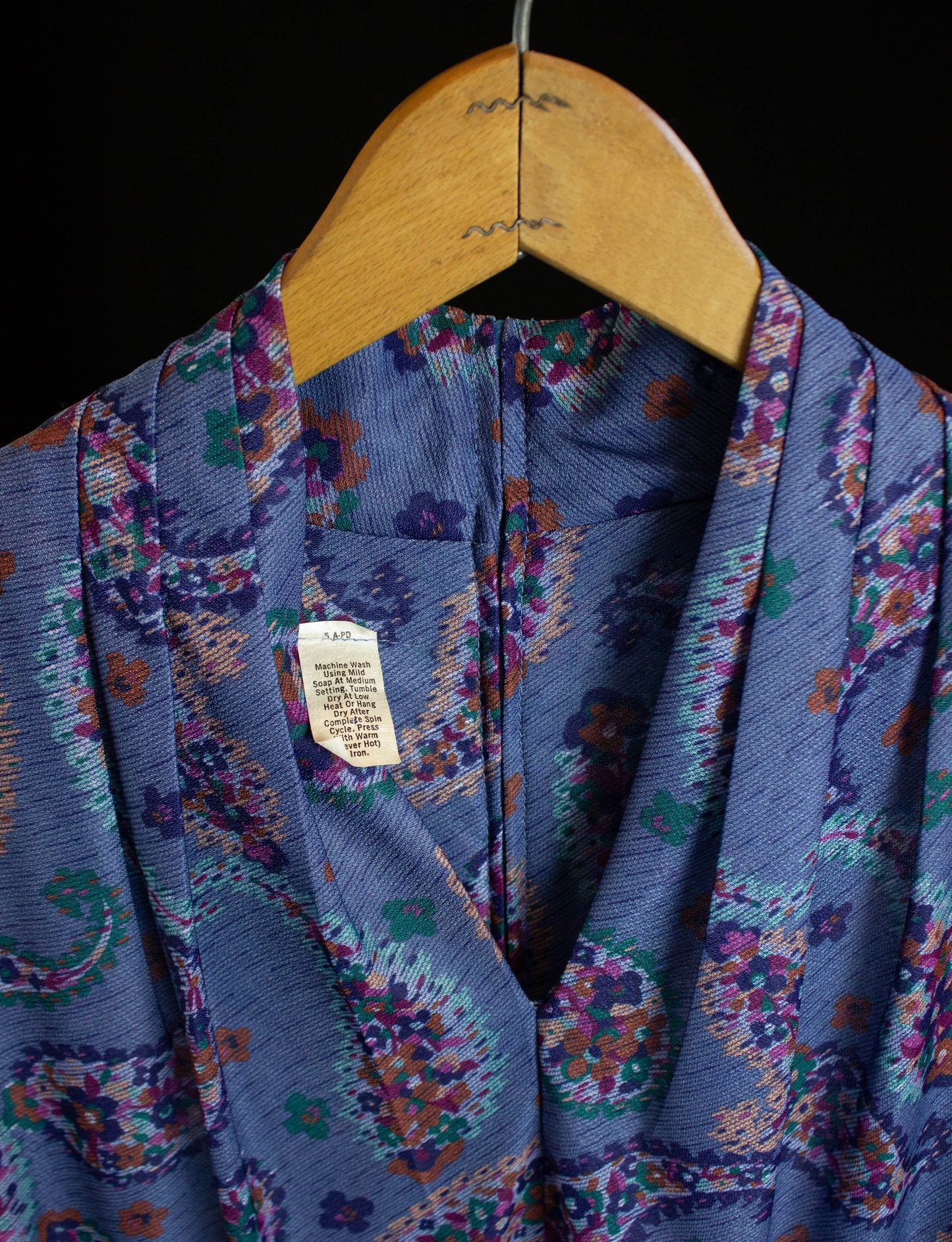 Vintage Paisley Print Maxi Dress 70s Blue and Purple Small-Medium