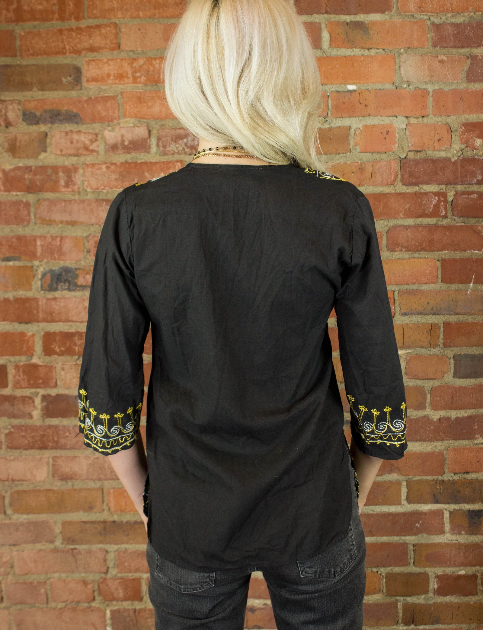 Vintage Pakistani Black and Gold Embroidered Blouse Size Small