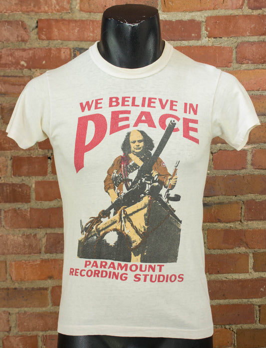 Vintage Paramount Recording Studio Graphic T Shirt 70s We Believe In Peace White and Red Small