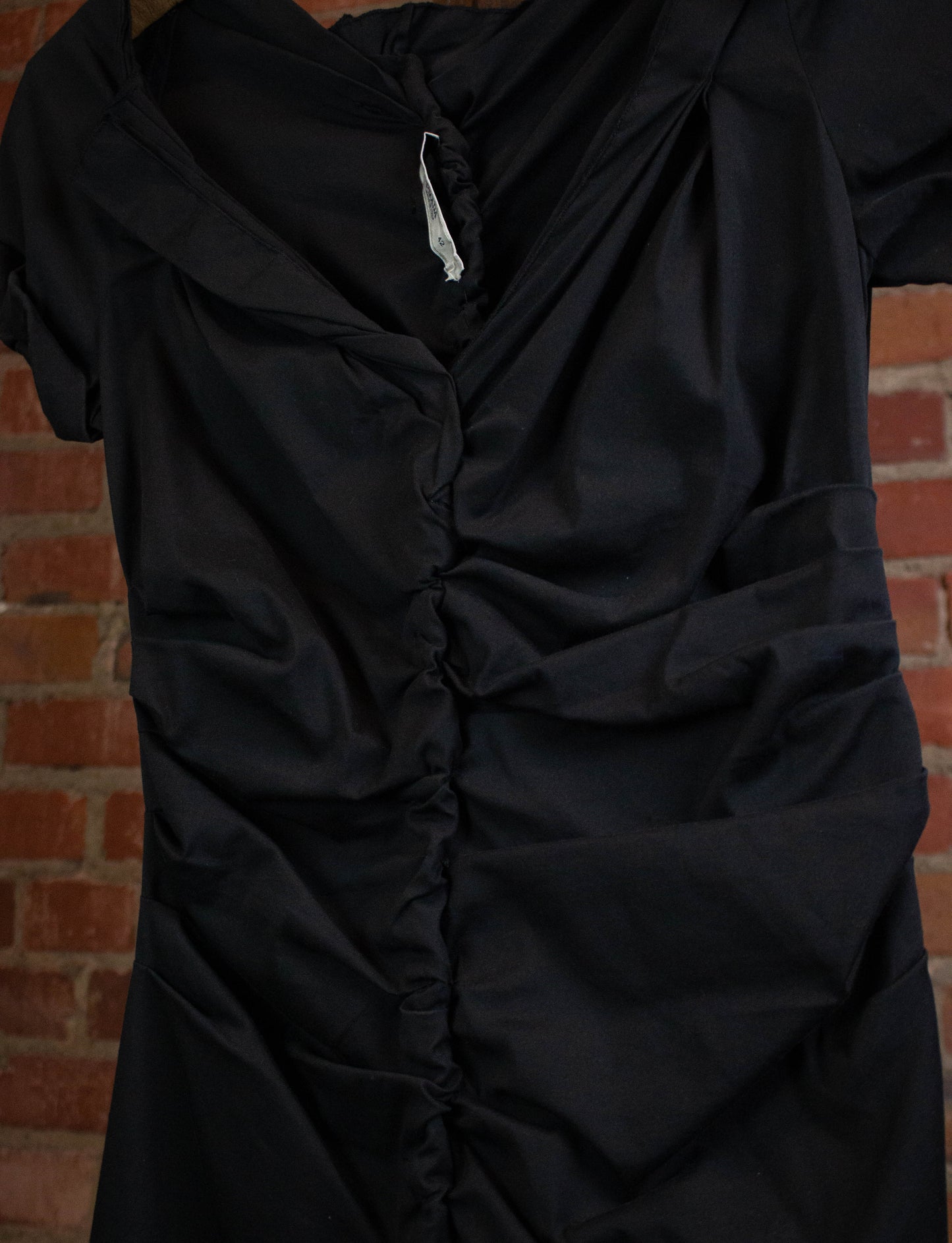 Vintage Prada Black Ruched Cap Sleeve Blouse Size 42 (XS)