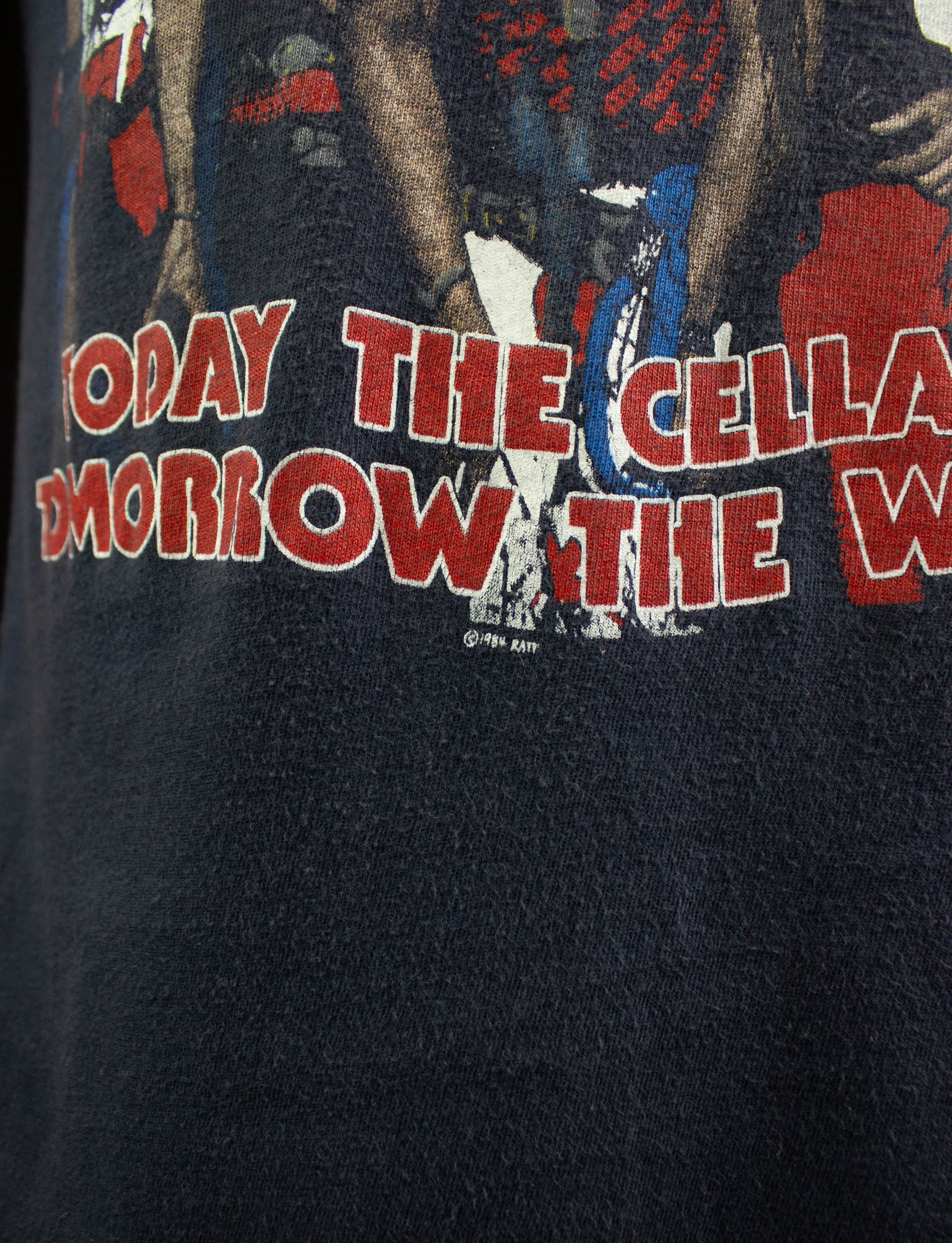 Vintage Ratt Concert T Shirt 1984 Ratt 'N Roll Tour "Today The Cellar...Tomorrow The World" Faded Black Small