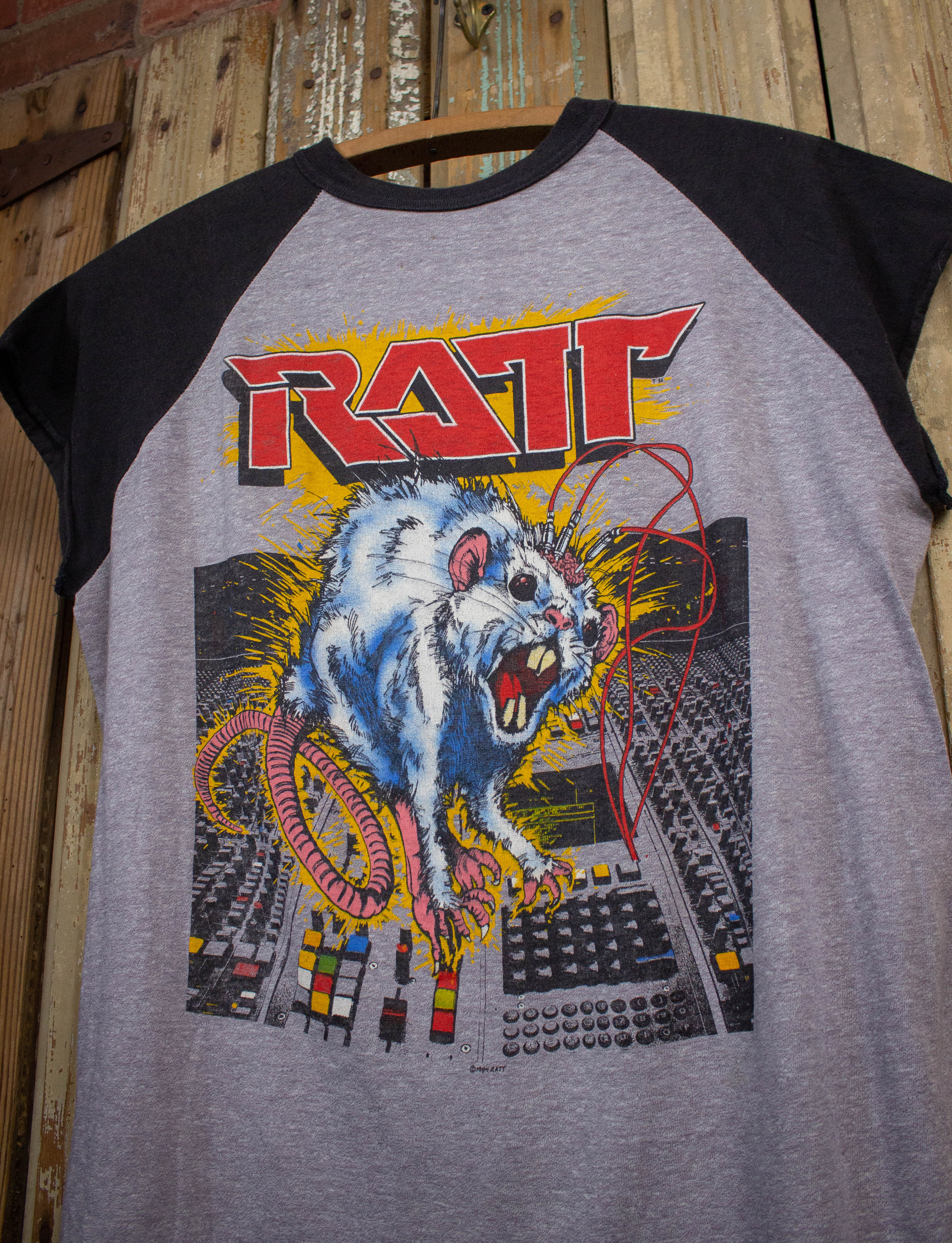 Vintage Ratt Ratt 'n' Roll Raglan Concert T Shirt 1984 Gray and