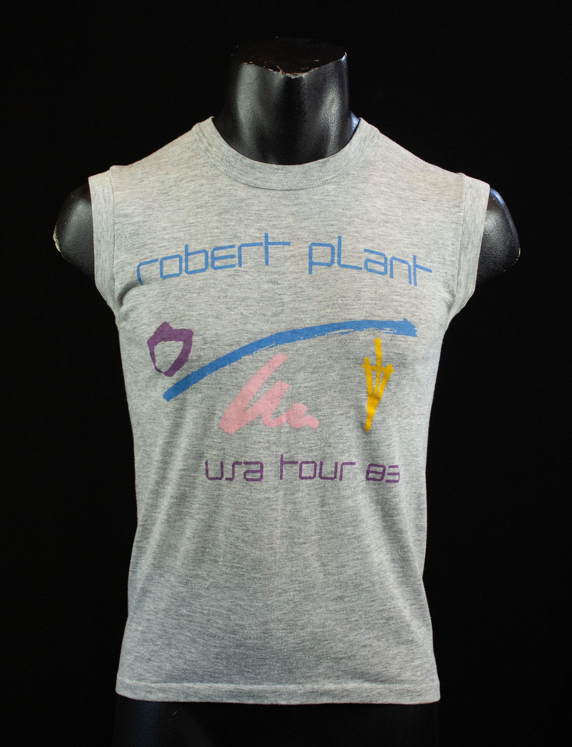 Vintage Robert Plant Concert T Shirt 1983 USA Tour Grey Muscle Tee Small