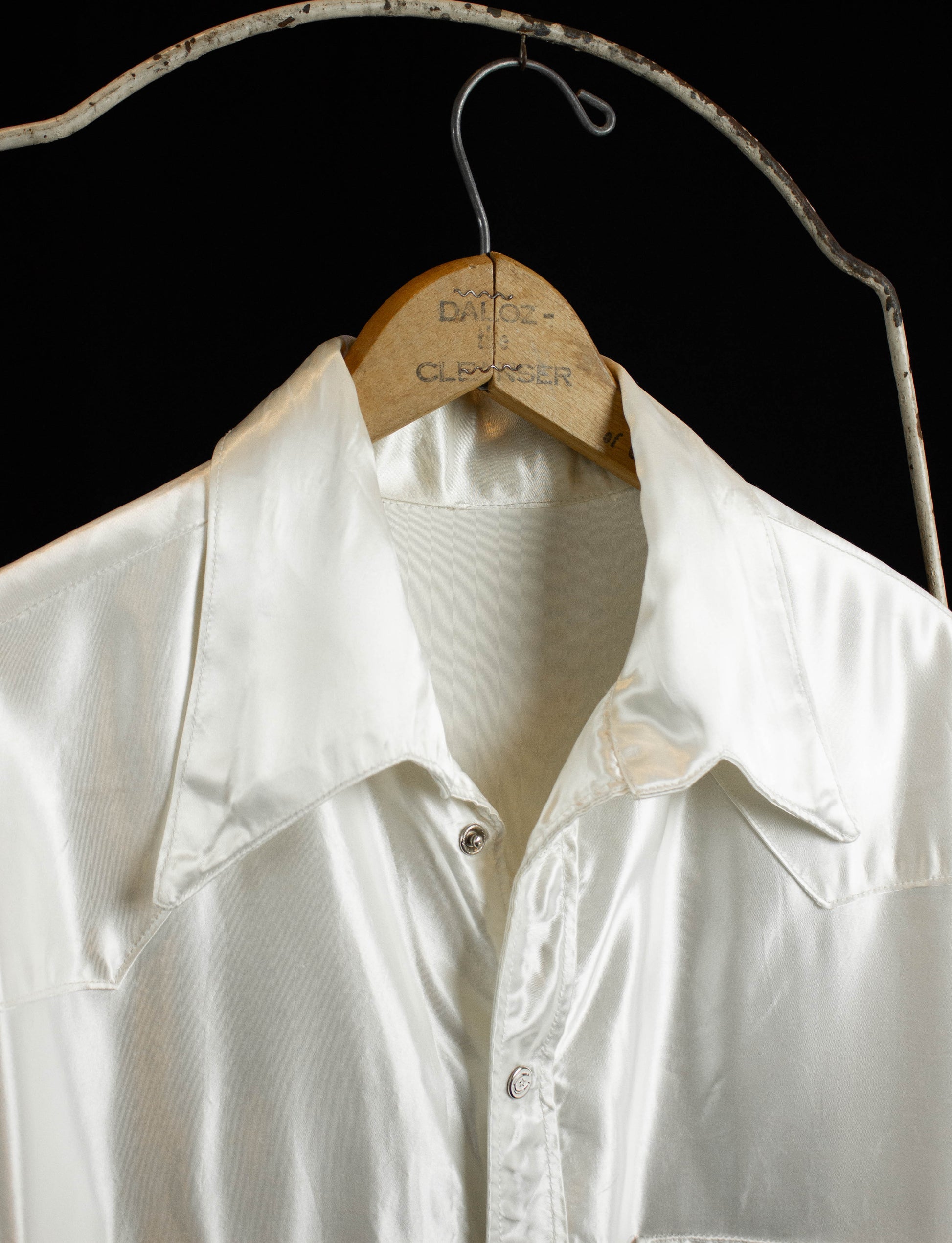 Vintage Satin Western Shirt with Horseshoe Buttons 70s White Large
