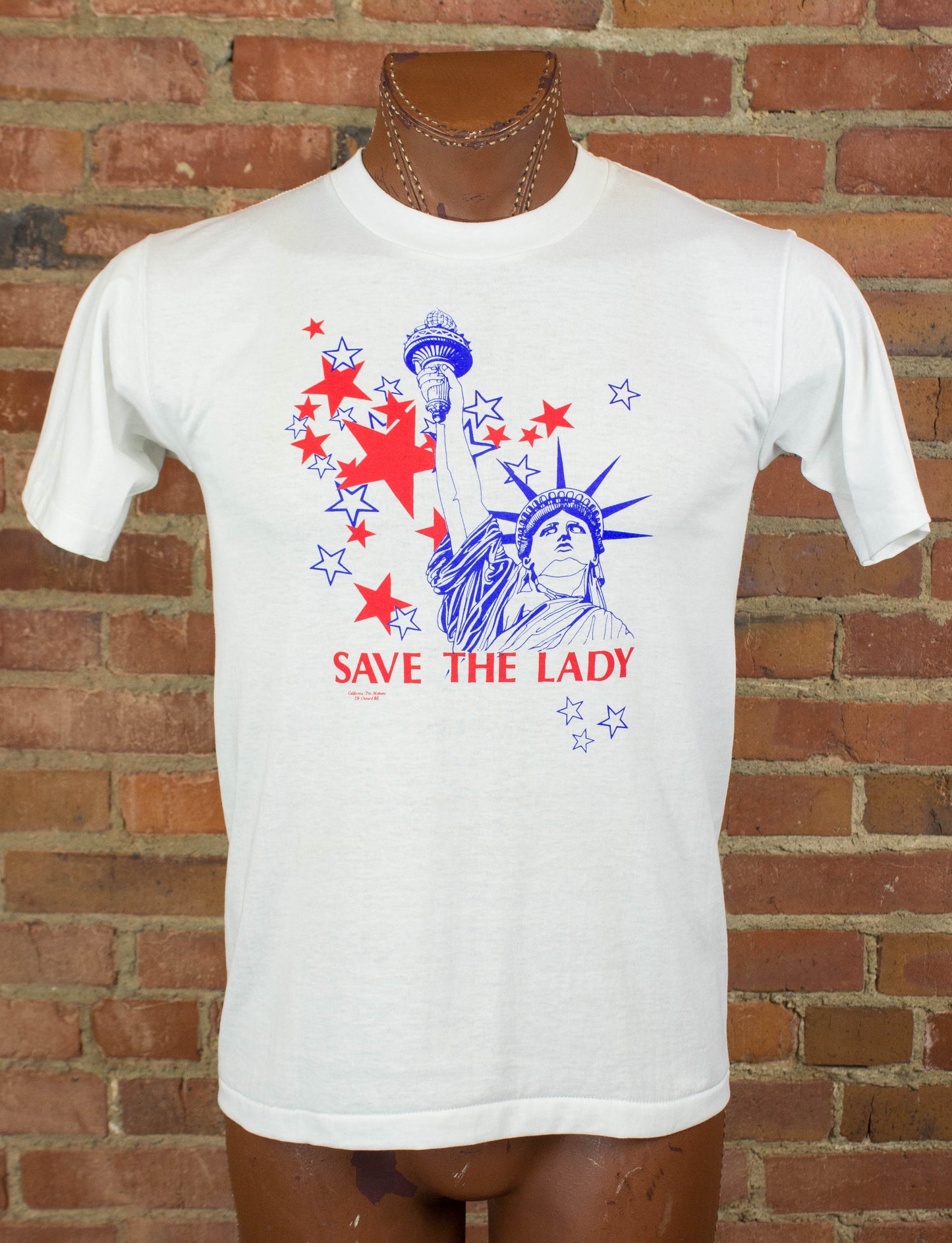 Vintage Save The Lady Graphic T Shirt 1986 Statue of Liberty White Red and Blue Multiple Sizes