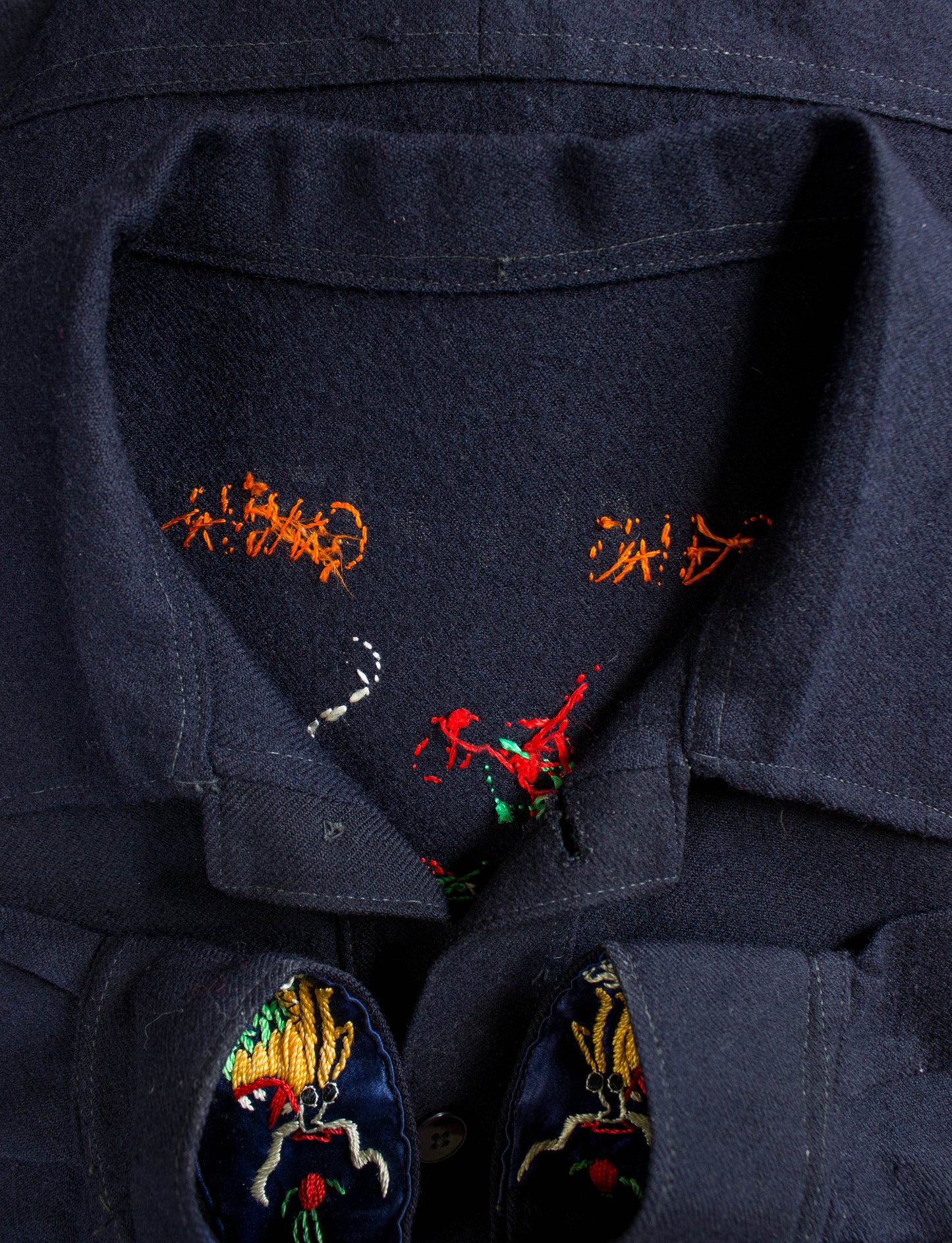 Vintage Shanghai China Cropped Wool Souvenir jacket 1946 Navy Blue Embroidered Dragons Small