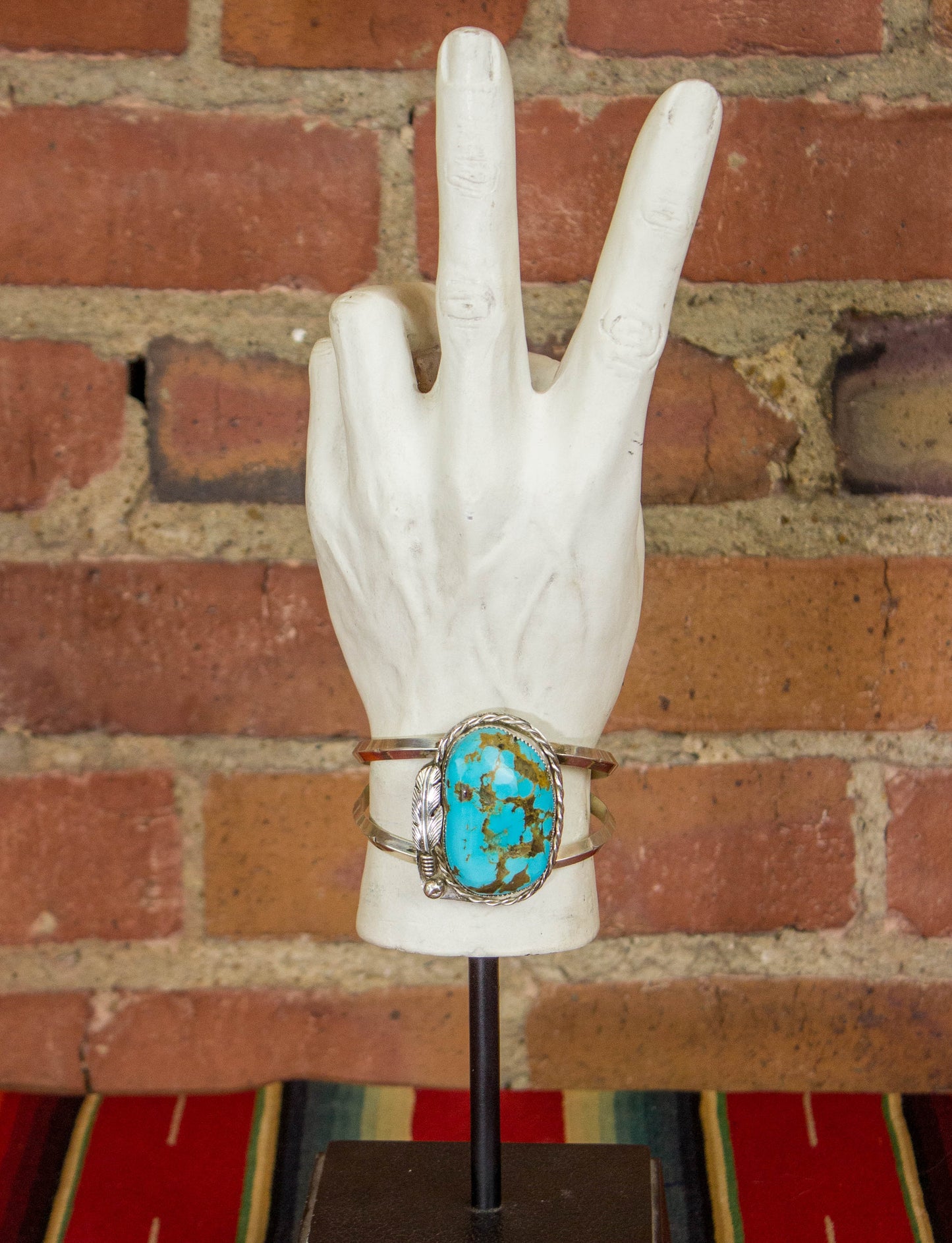 Vintage Sterling Silver and Royston Turquoise Cuff with Feather Detail