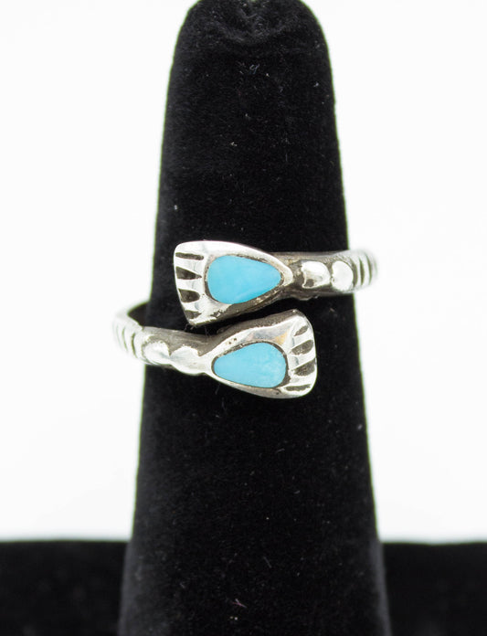 Vintage Sterling Silver and Turquoise Paw-Hand Wraparound Ring Size 5-6