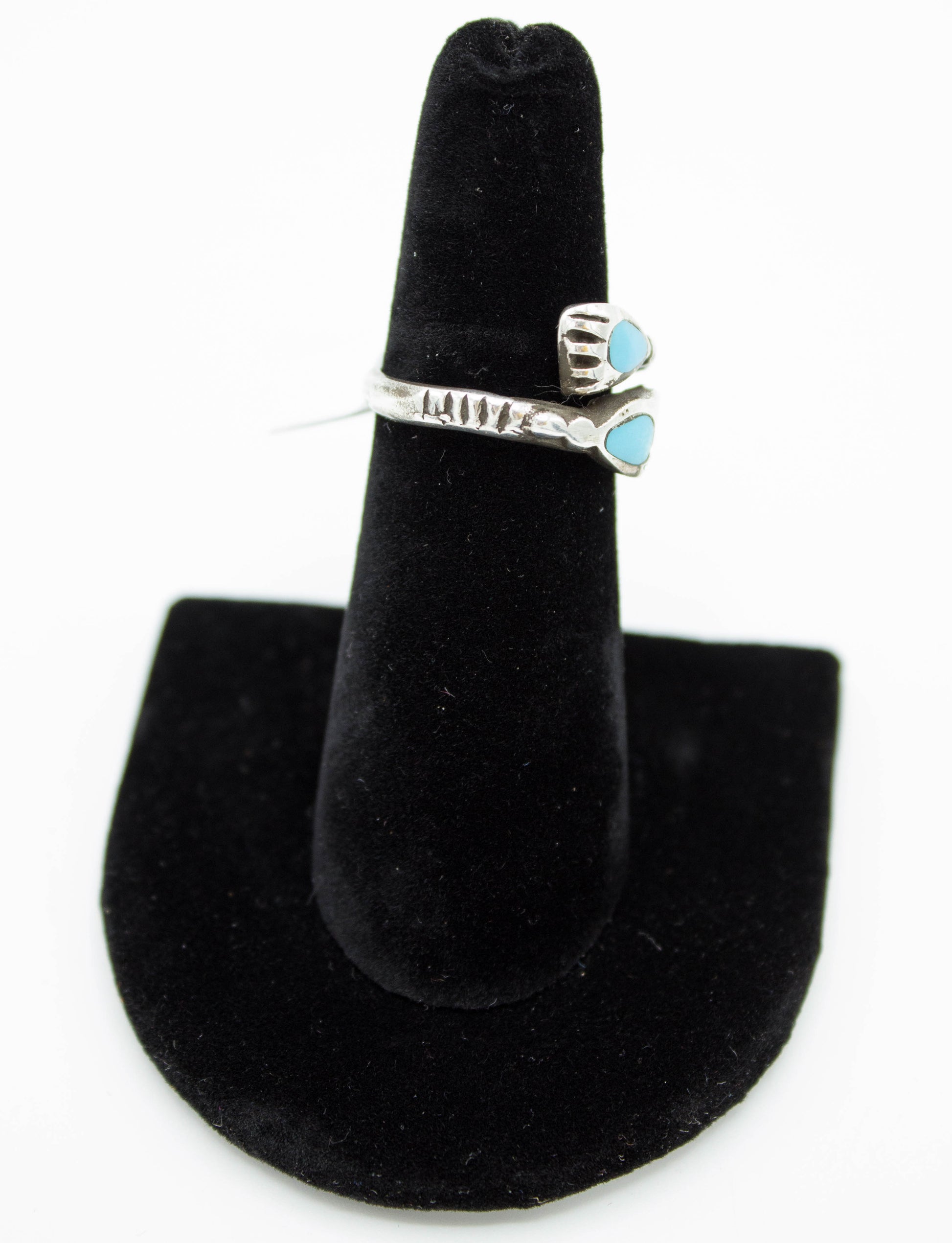 Vintage Sterling Silver and Turquoise Paw-Hand Wraparound Ring Size 5-6