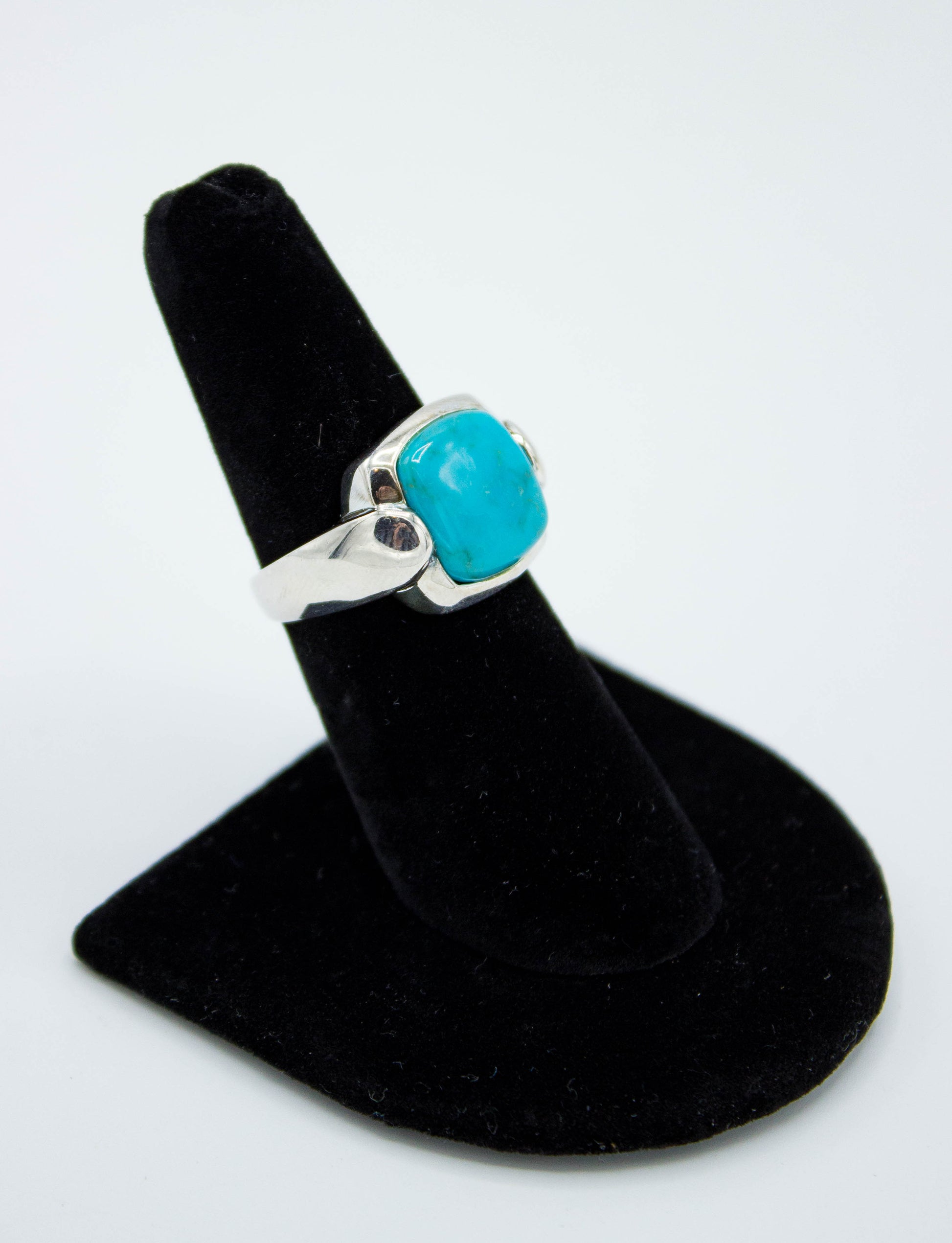 Vintage Sterling Silver and Turquoise Small Square Ring Size 6 3/4