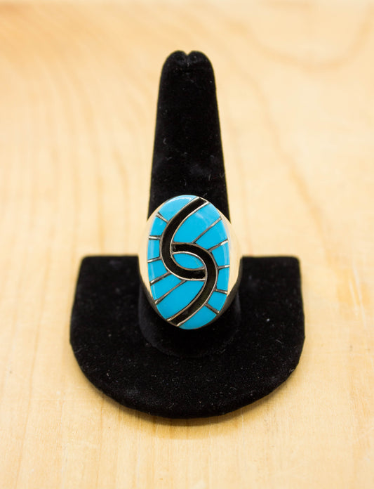 Vintage Sterling Silver and Turquoise Zuni Eye of God Ring Size 12