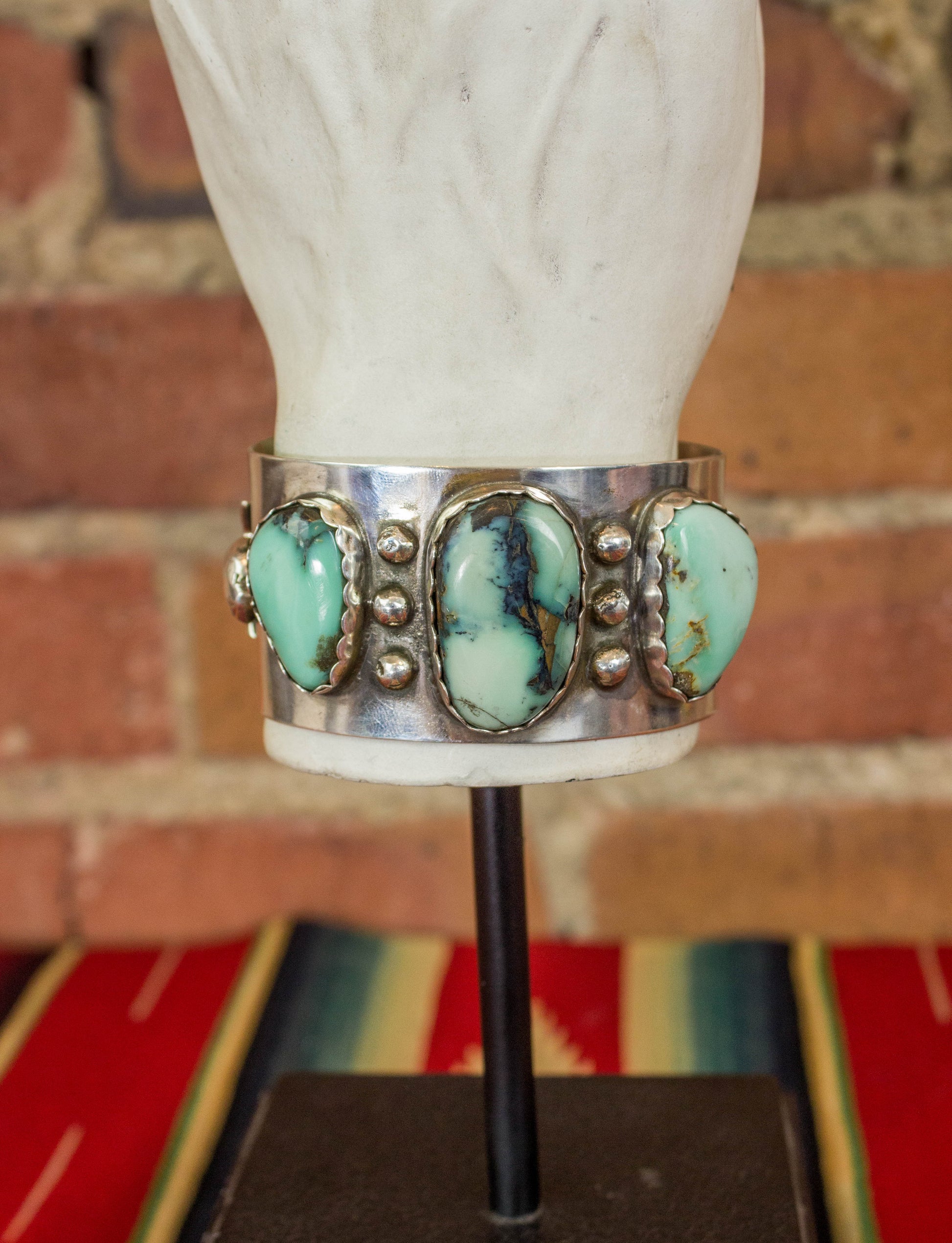 Vintage Sterling Silver and White River Turquoise Cuff With Crossed Arrows
