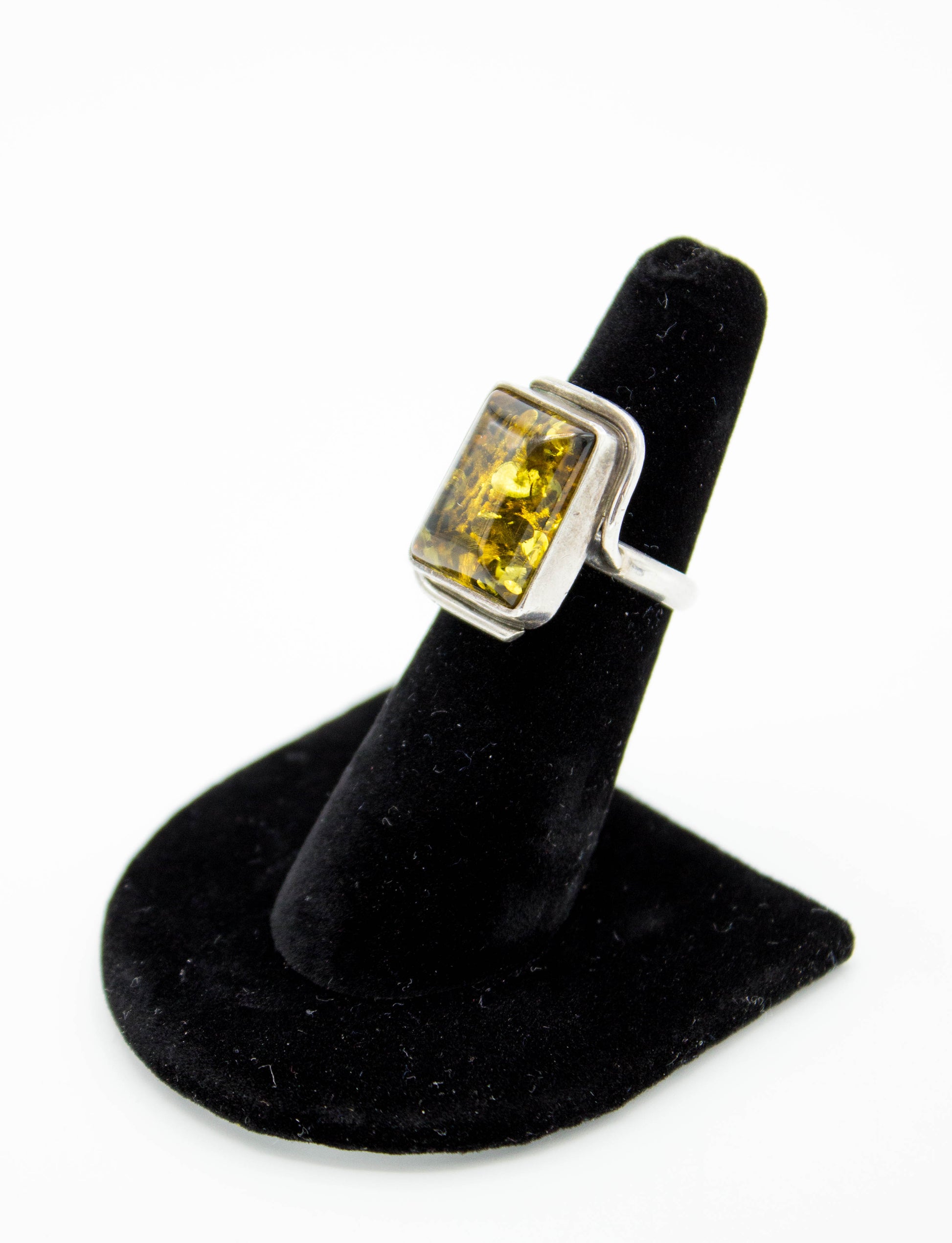 Vintage Sterling Silver and Yellow Amber Rectangle Ring Size 6
