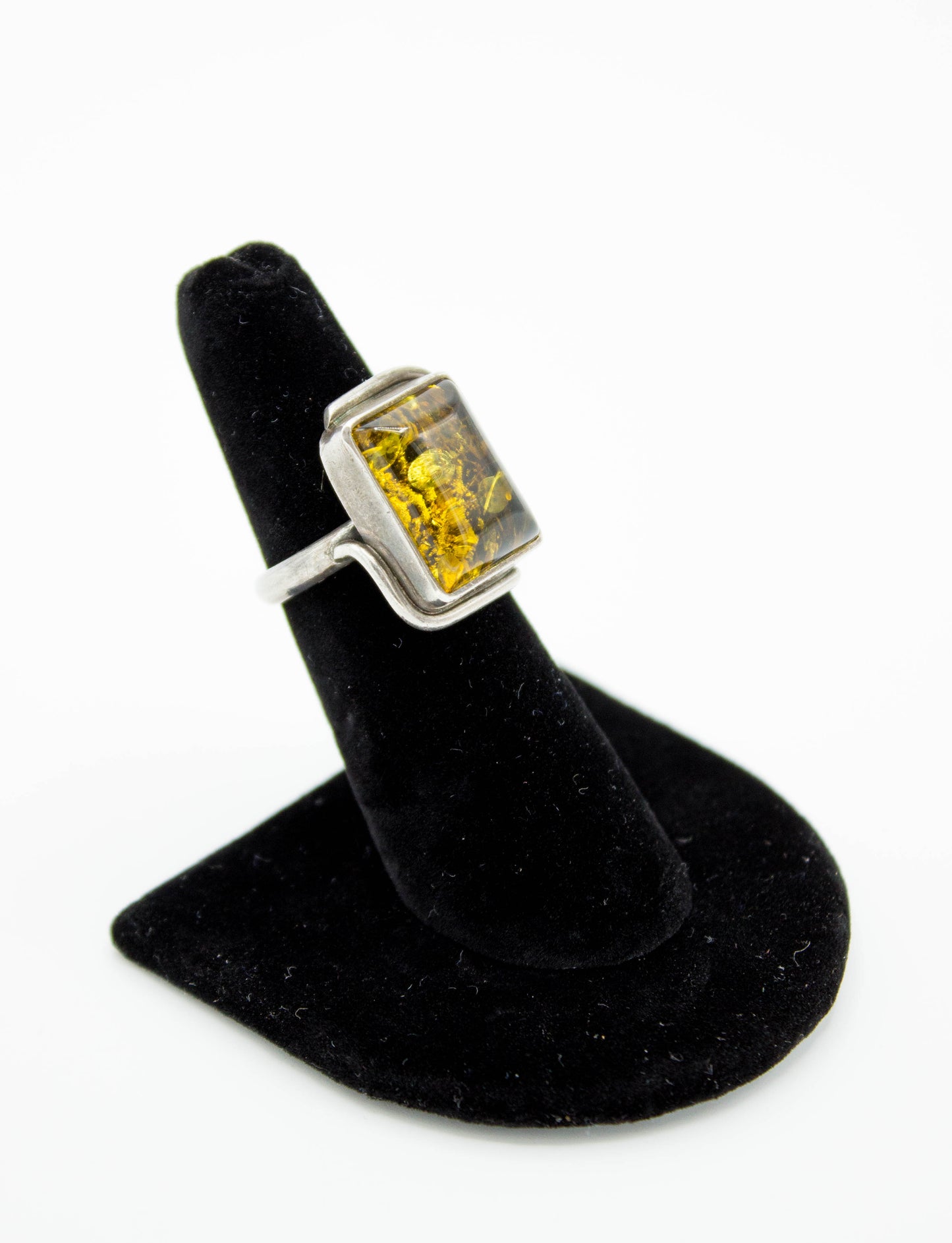 Vintage Sterling Silver and Yellow Amber Rectangle Ring Size 6