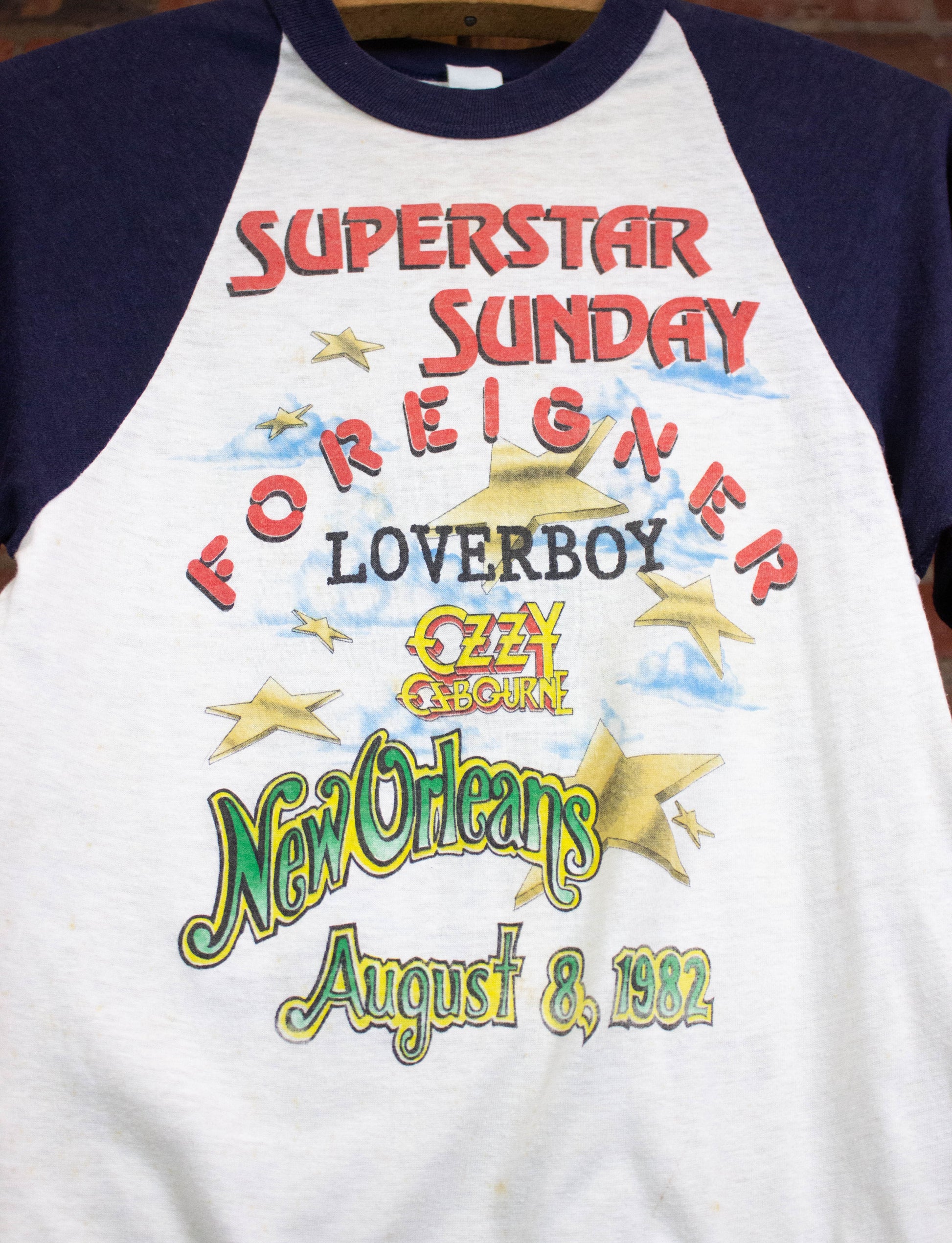 Vintage Superstar Sunday 1982 Festival Raglan Concert T Shirt White and Navy XS