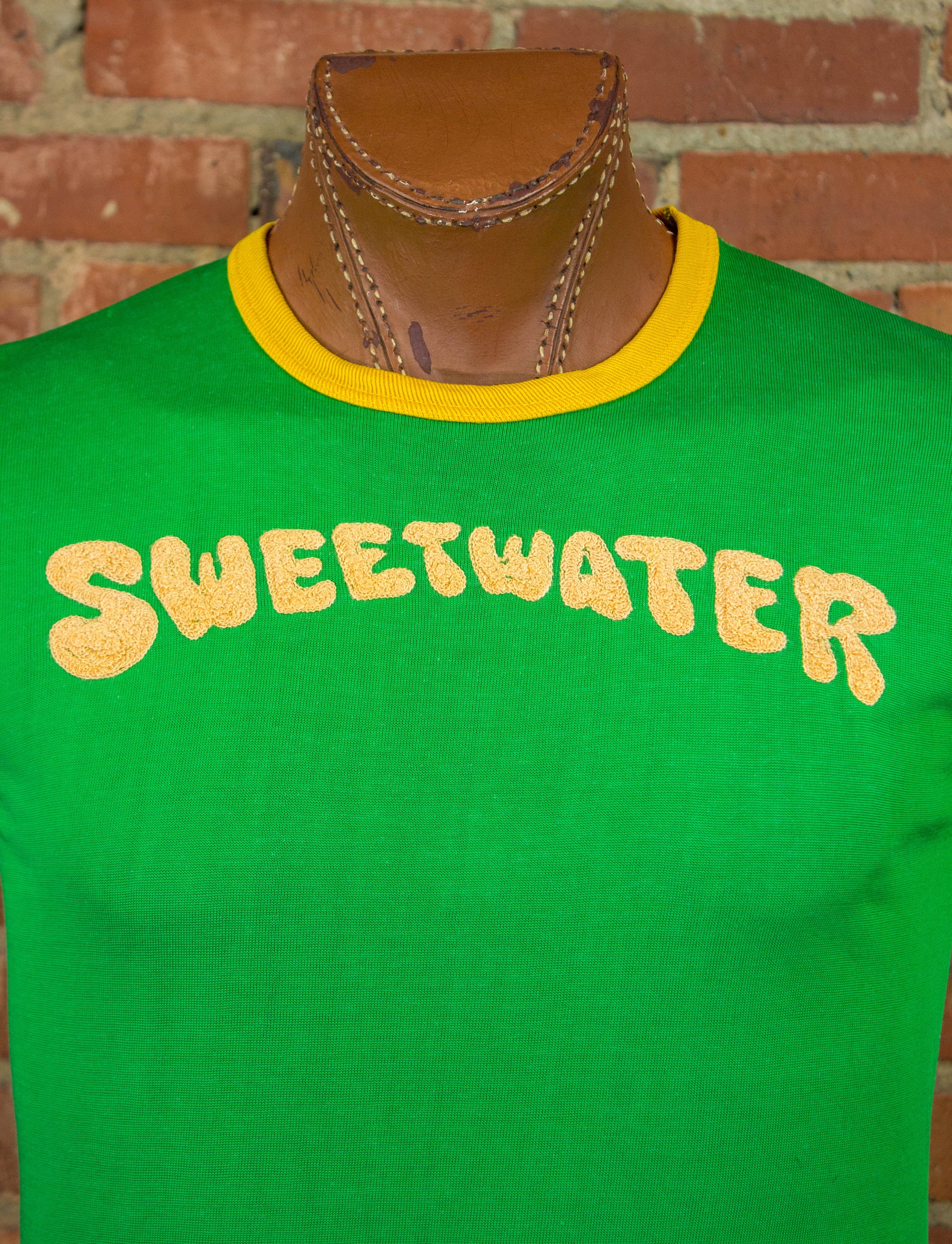 Vintage Sweetwater Nylon Chain Stitch Jersey 60s Green and Yellow Medium